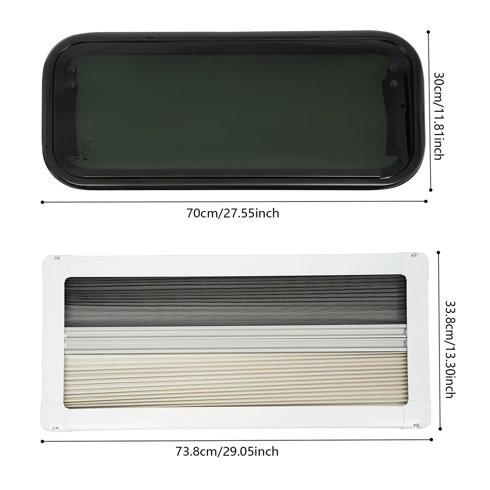 Finestra espositiva RV per camper con zanzariera e oscuramento, angolo di apertura regolabile 0-85° Finestra esterna push RV per camper, roulotte e furgoni (700x300mm)