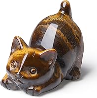NUKAYAI 2" Tiger Eye Crystal Cat Figurine - Natural Healing Stone Statue for Wealth, Courage & Home Office Decor, Cute Lazy Cat Gift for Cat Lovers