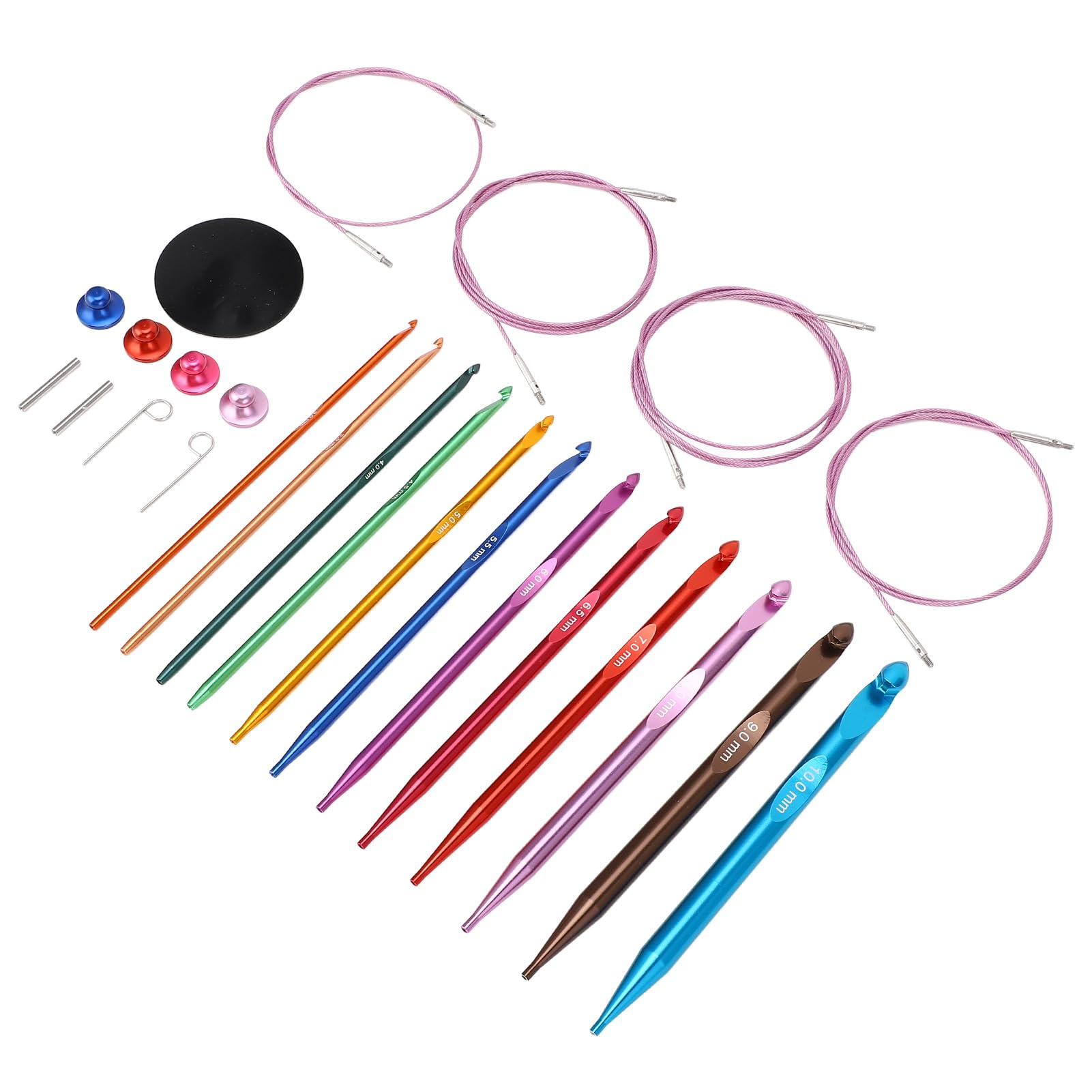 Changor Rundstricknadel-Set aus Aluminium, Austauschbares Stricknadel-Set, Farbenfrohes, Langlebiges Strickwerkzeug, Rundstricknadel-Set für Reibungsloses Stricken, Vielseitige Projekte