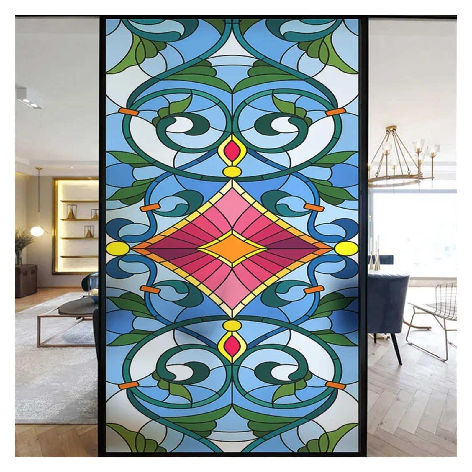Window Film Colorful Stained Frosted Glass Film Modern Art Geometry Pattern Window Stickers Opaque Self-adhesive Home Decor Privacy(T,40x100cm)