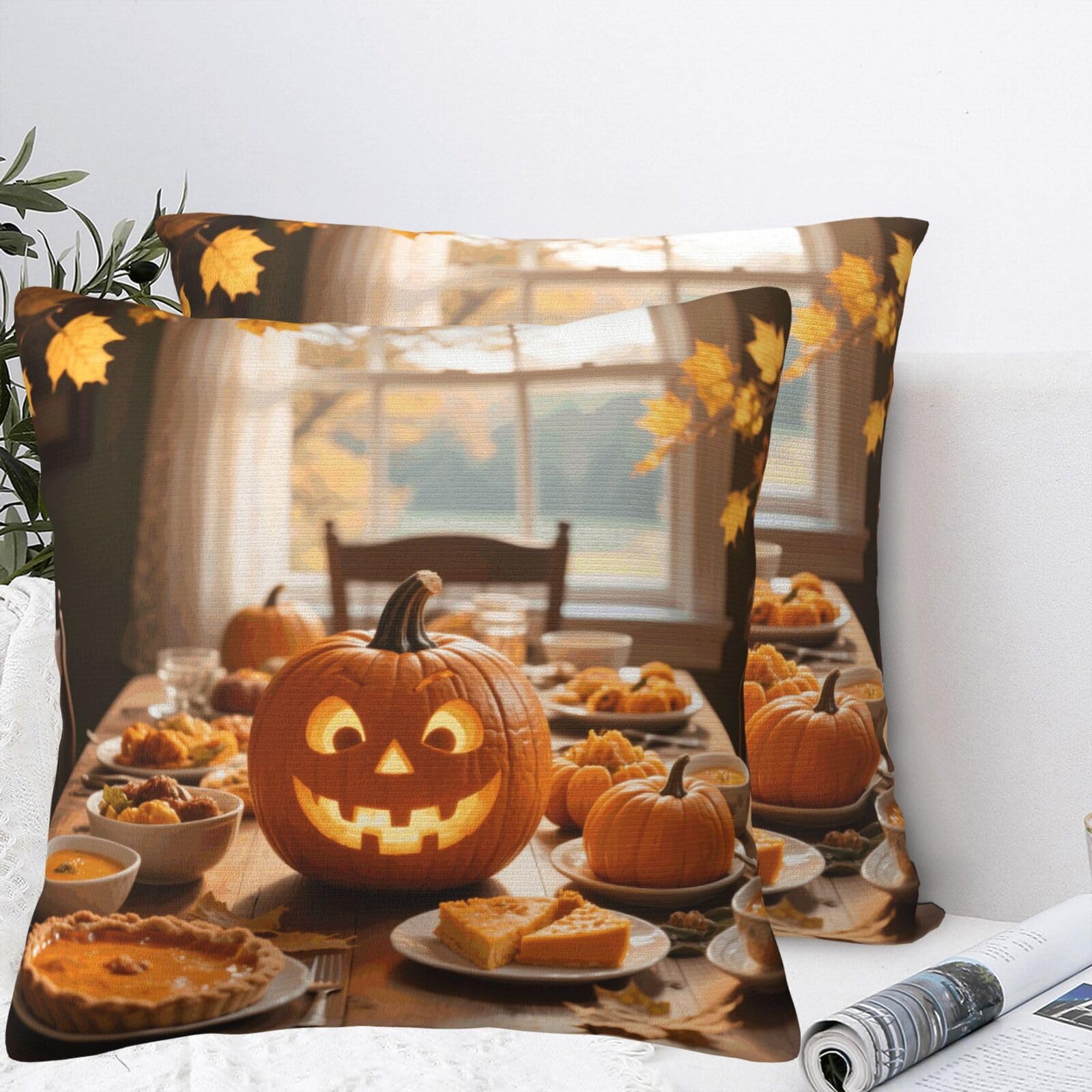 LMNGH Fall Thanksgiving Pumpkin Leaf Plush Throw Pillow Covers 24"X24",Soft Cozy Couch Cushion Covers Decorative Pillow Cases for Holiday Home Bedroom Sofa Decors