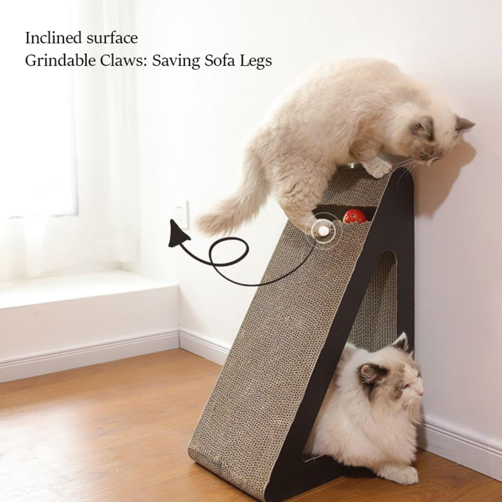 Carton à Gratter pour Chat, Tapis à Gratter pour Chat avec Balle, 2 en 1, Planche à Gratter pour Chat pour Chats D'intérieur, Amovible, Ondulé, Herbe à Chat Incluse,A
