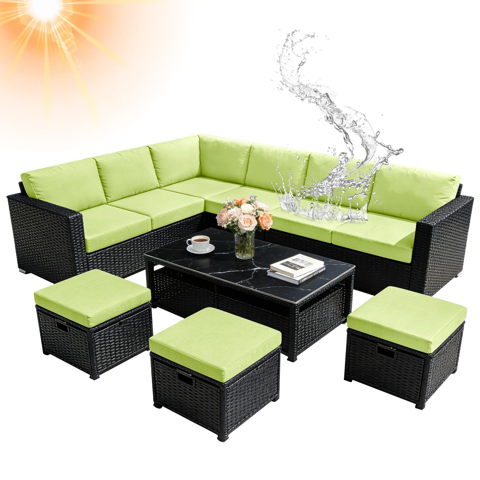 16er-Set Bezüge Für Polsterauflagen Outdoor Wasserdicht Bezüge Für Loungemöbel Outdoor Sitzkissenbezug Polster Bezug Auflagen Gartenmöbel (Fluorescent,Set J (8pcs+8pcs))