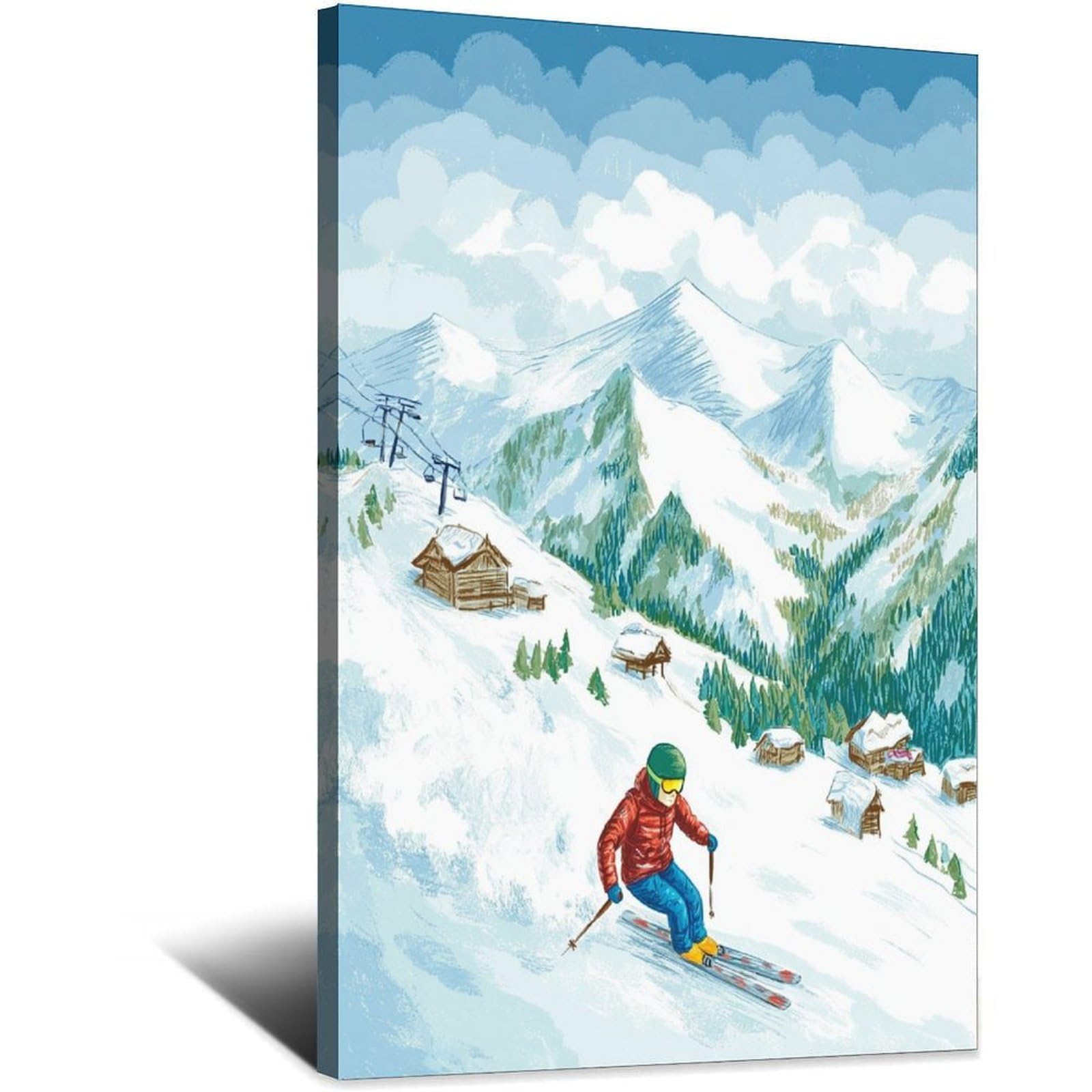 iPuzou La Plagne France Ski Posters 24x36inch(60x90cm) Vintage Watercolor Canvas Art