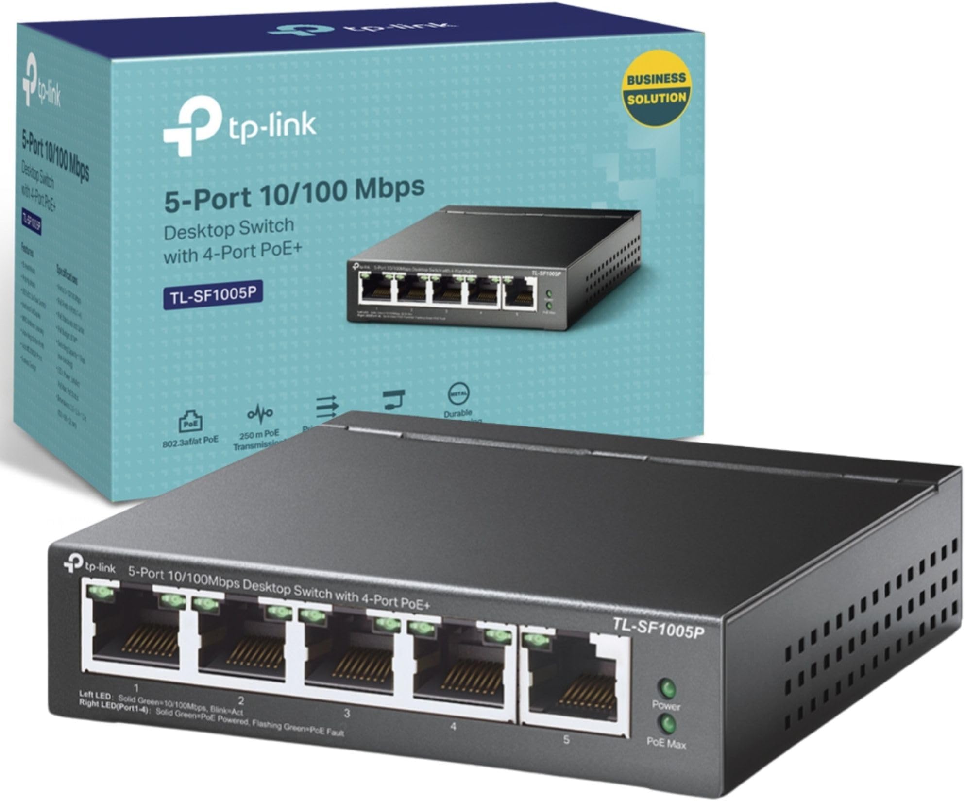 TP-Link TL-SF1005P 5 Port Fast Ethernet PoE Switch, 4 PoE+ Ports at 67W, Desktop Network Swtich, Plug & Play, Sturdy Metal with Shielded Ports, Fanless, Extend and Priority Mode