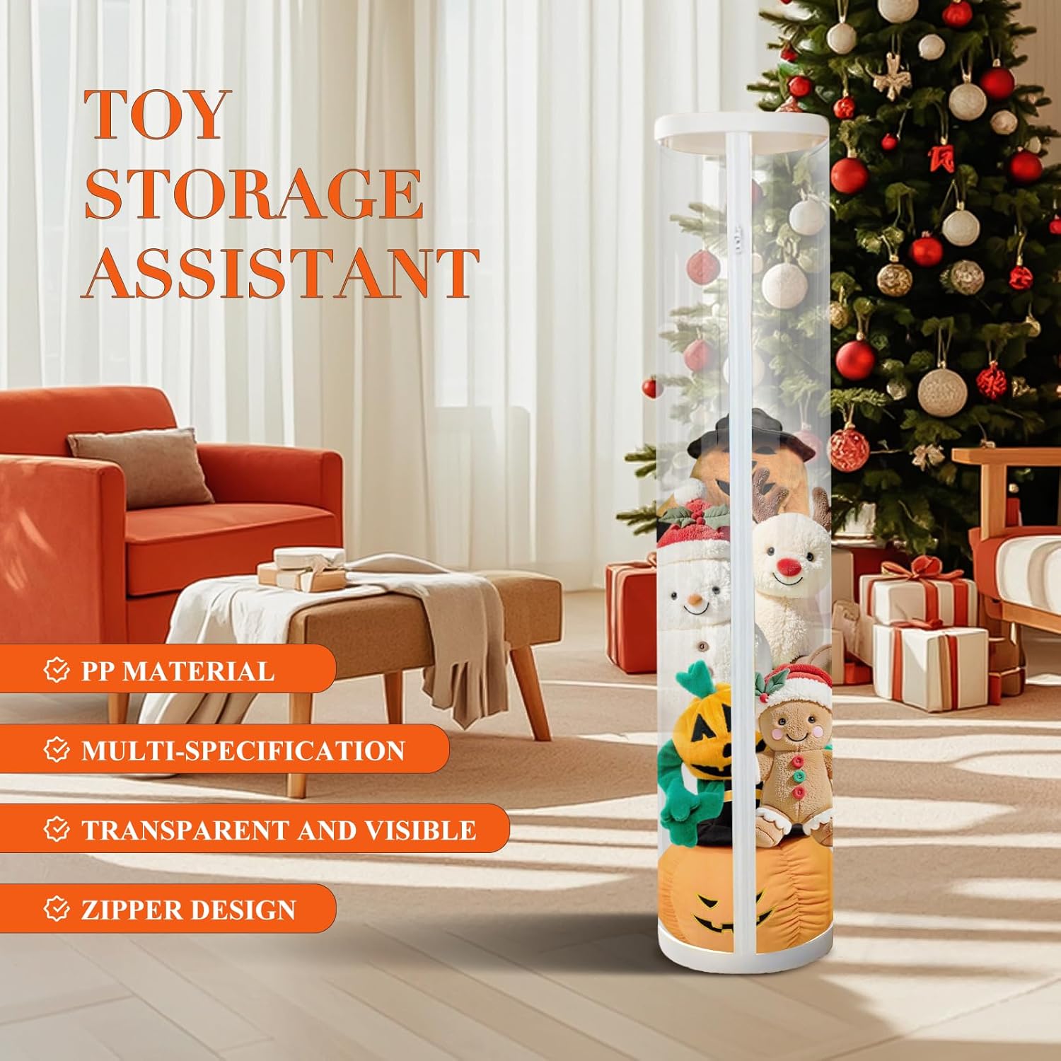 Vertical Storage Organizer | Clear Cylindrical Bucket, 10.2*35.4inch Tall Display Container​