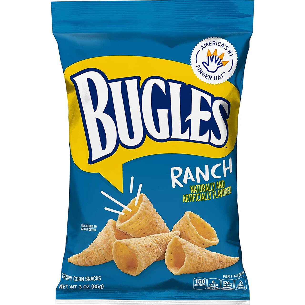 BUGLES RANCH NATURALLY FLAVORED 3 oz / 85 g (6 in a Box) Crispy Corn Snacks