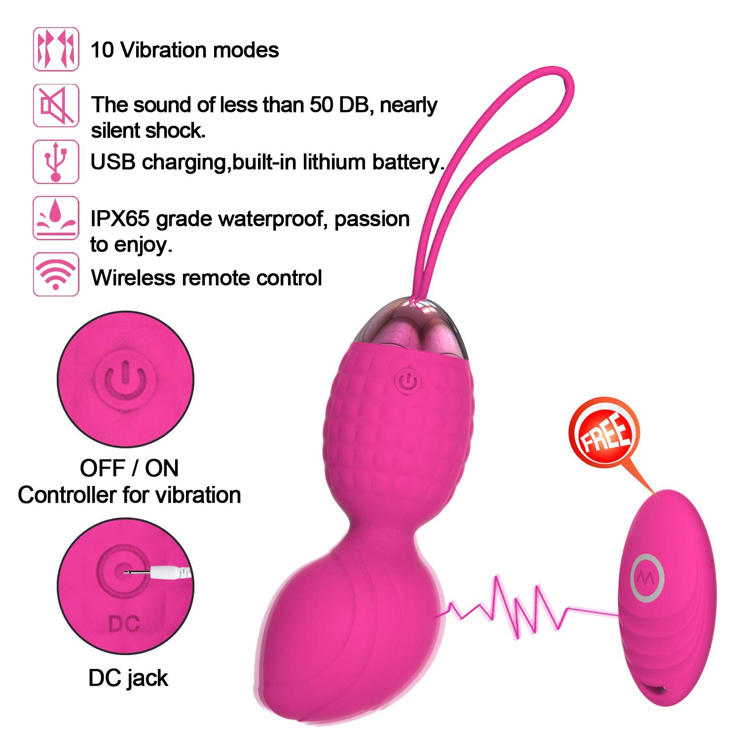 Boules de Geisha - 3 Kegel Balls en Silicone Médicale pour Exercices de Plancher Pelvien Ensemble - D'Entraînement Pour Renforcer & Tonifier Les Muscles Pelviens (Rose)