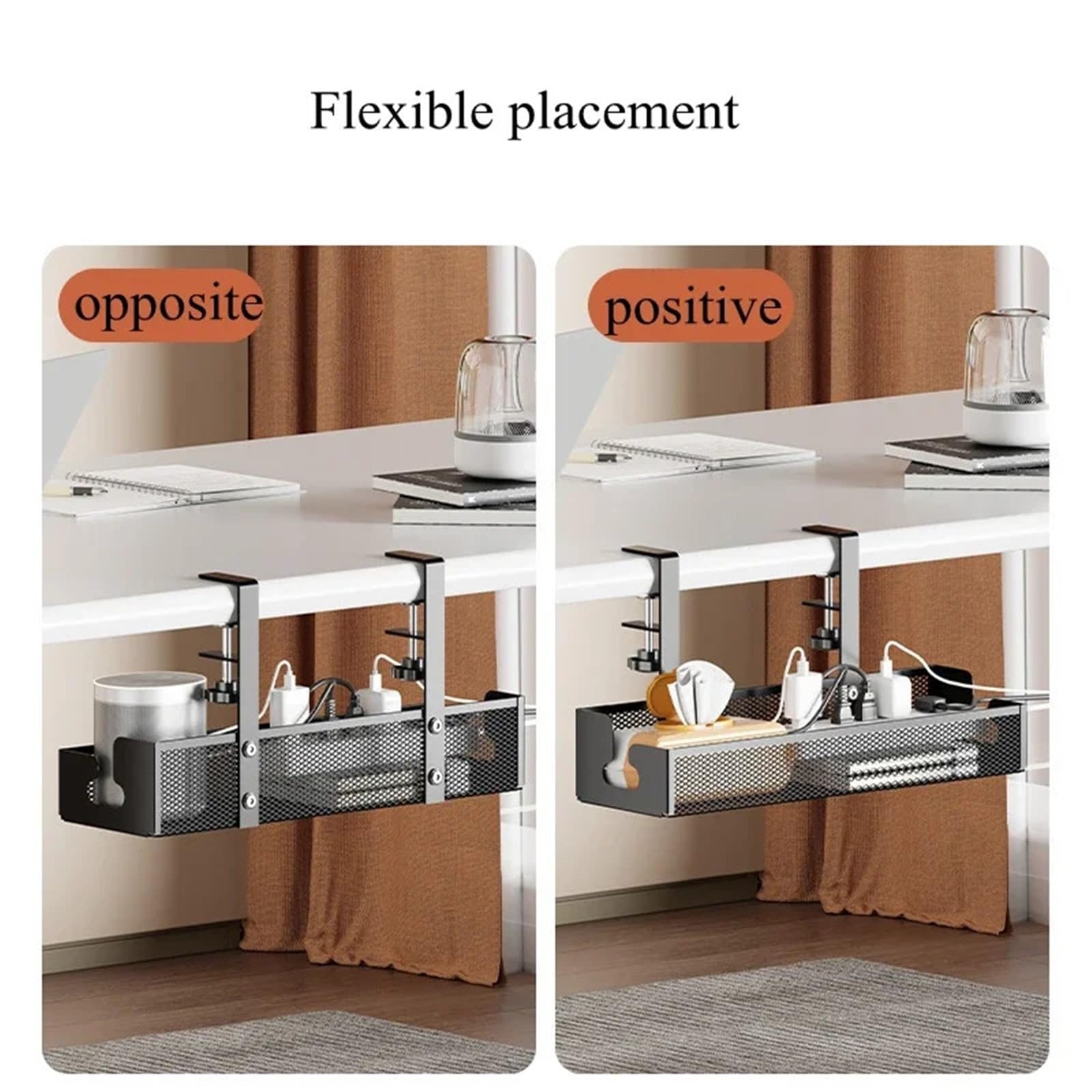 Vassoio for la gestione dei cavi sotto scrivania in acciaio al carbonio | Multicolor 34/40 cm senza trapano in acciaio sotto la scrivania for la gestione dei cavi for casa e ufficio(Black 34cm)