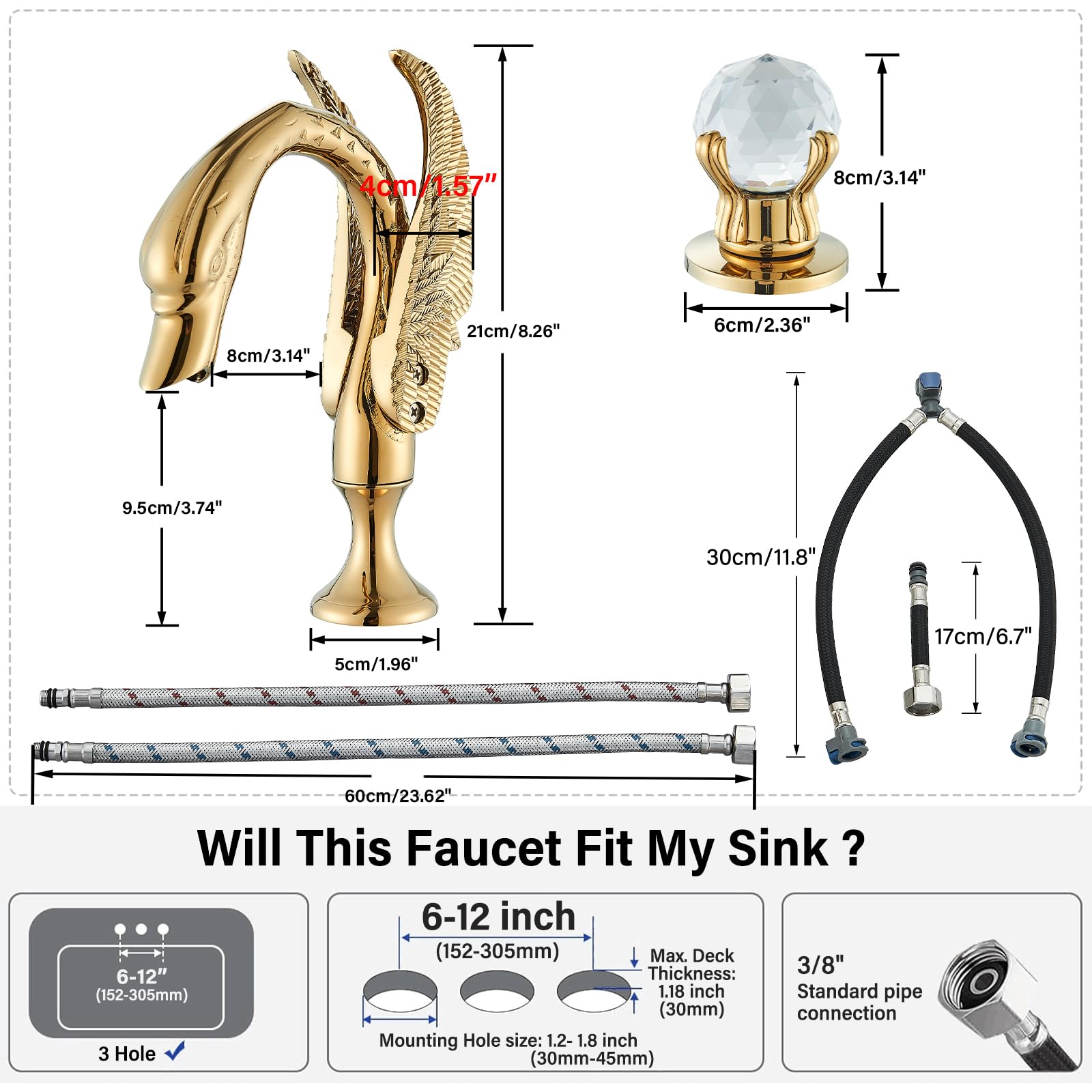 Widespread Bathroom Facuet Gold Swan Bathroom Sink Faucet 3 Hole 2 Handle Crystal Bathroom Vanity Faucets Modern Faucet — view 9