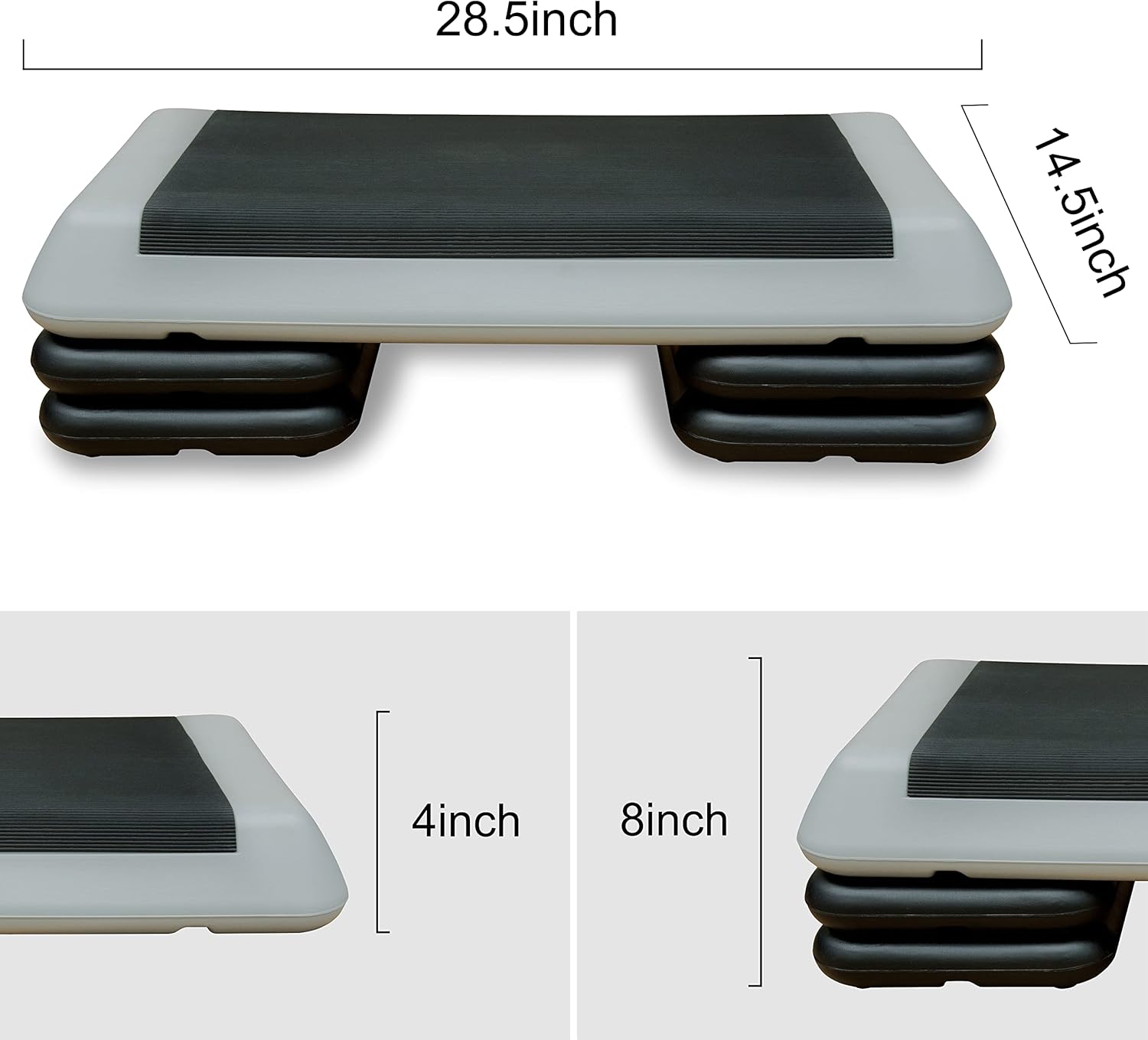28.5" Original Aerobics Step Height Adjustable 4" - 6" - 8" Fitness & Exercise Step Platform with 4 Risers