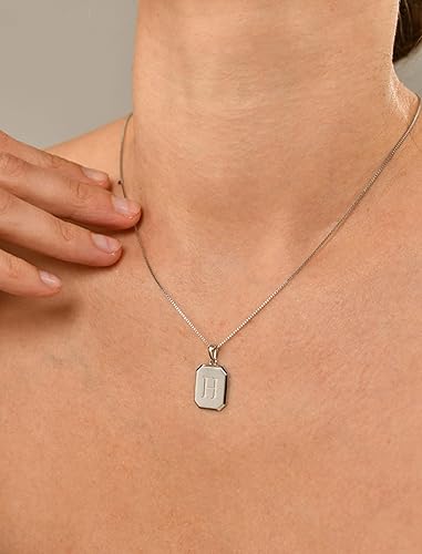 Miniatura 3 de YL Collar con inicial de plata de ley 925 con dije de letra cuadrada con 26 letras del alfabeto para mujer