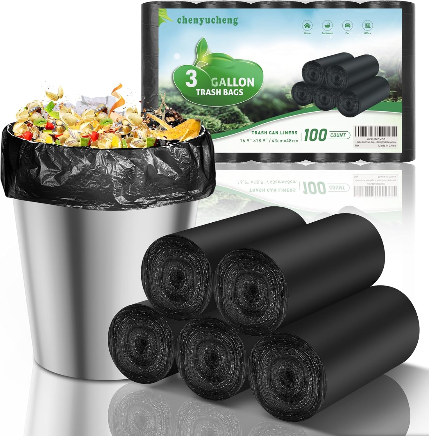 3 Gallon Small Trash Bags Bathroom-Black – Mini Garbage Bags Biodegradable 100 Count 12 Liter Waste Basket Liners Unscented Kitchen Office Car Tiny Compostable Bulk Strong Thick Chenyucheng
