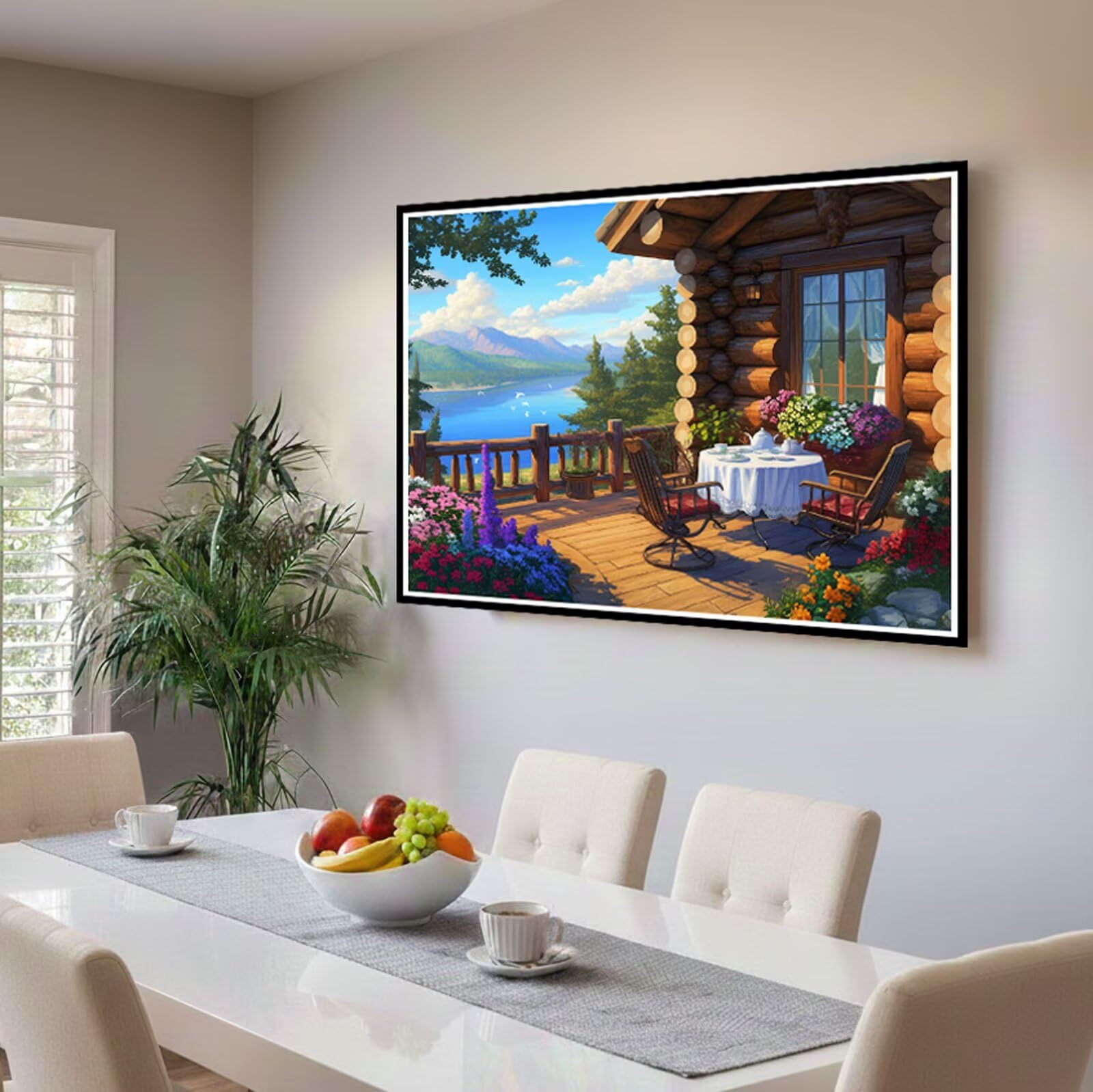 Dipingere con i Numeri Adulti Mare Dipingere con i Numeri Casa di legno Paint by Numbers Hobby Creativi Adulti Fai Da Te Tela di Pittura a Olio Kit, Decorazioni Regalo 60x90cm Senza Cornice Y3-401