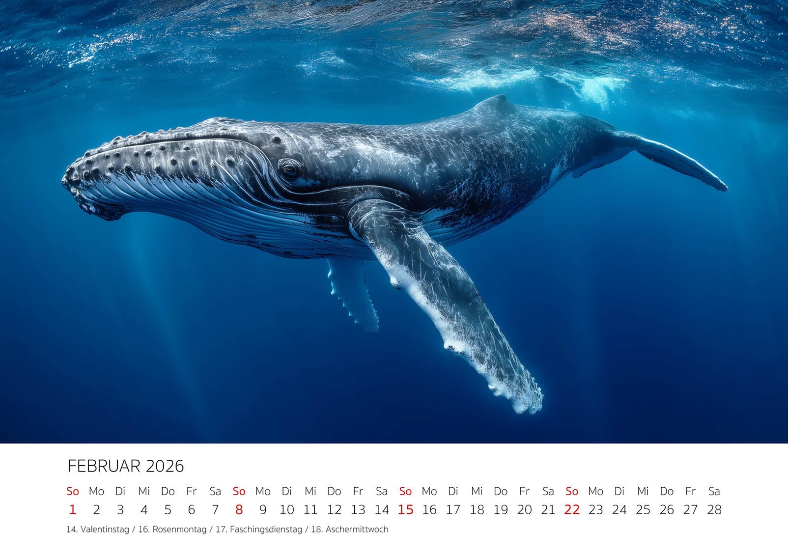 Edition Seidel Premium Kalender Faszination Wale 2026 Format DIN A3 Wandkalender Tiere Wal Jungtier Ozean Meer Natur Meereswelt