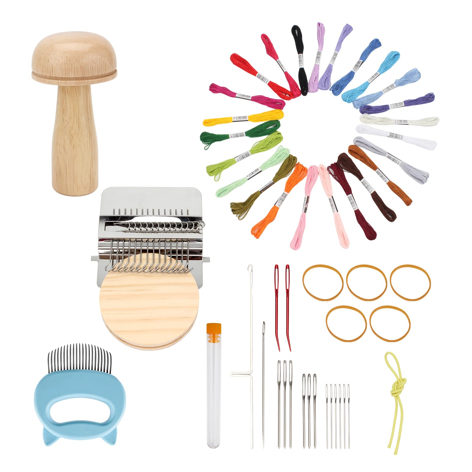 FMTYAOIU Darning Mushroom for Socks 14 Hooks Small Weaving Darner Loom with 9 Pcs Large Eye Needles Speedweve Style Complete Mending Kit Ideal for DIY Home Sewing Projects