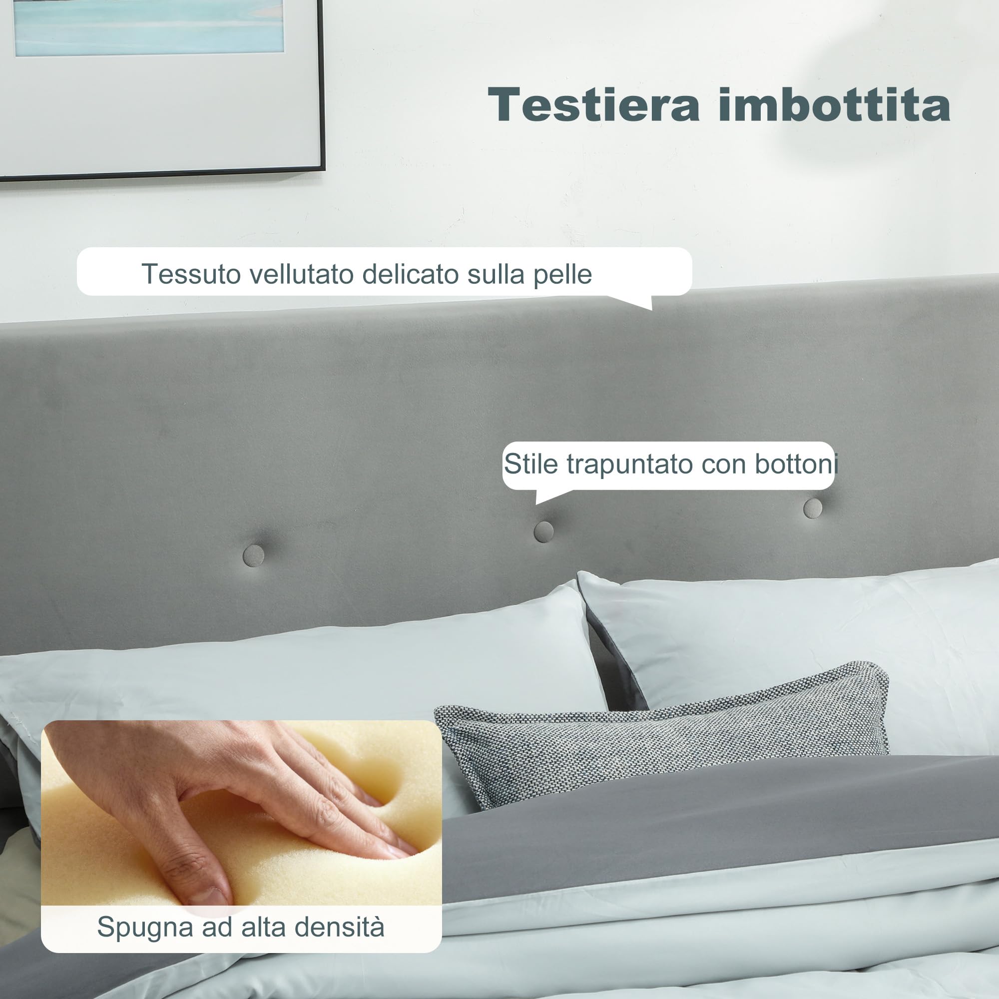 HOMCOM Struttura Letto Matrimoniale 140x190 cm con Contenitore Grigio