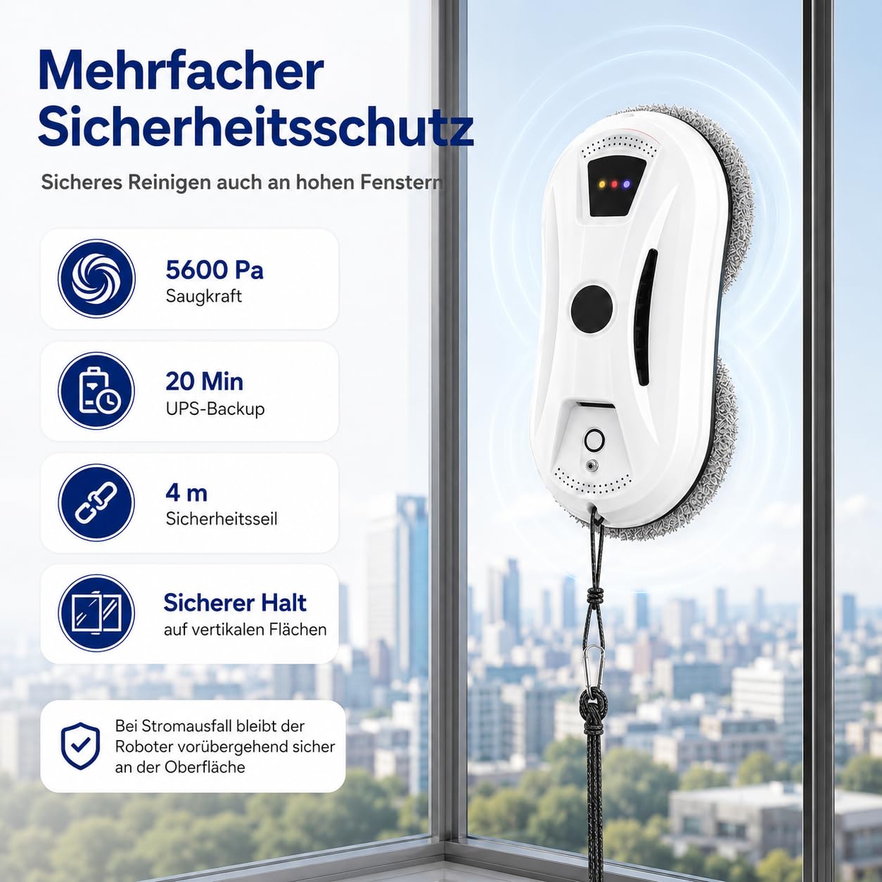 Osmo RoboClean Fensterputzroboter - 2027 Robo Clean Fensterreinigungsroboter mit Fernbedienung, 3Automatische Reinigungsmodi, Intelligente Navigation&Kantenerkennung, Sicherungsseil,für Fenster (A)