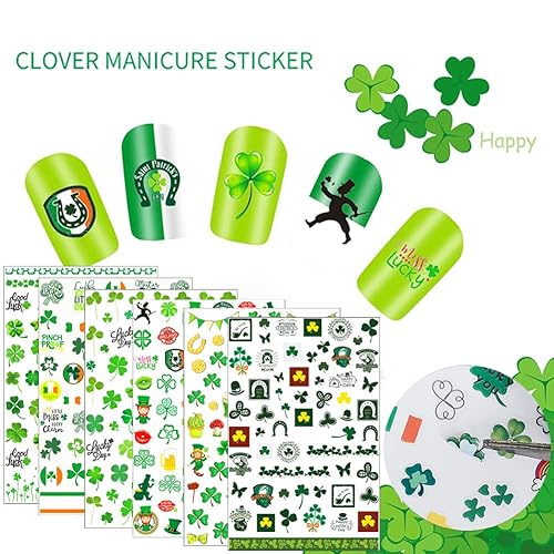 Miniatura 4 de 6 hojas de calcomanías para uñas del día de San Patricio, autoadhesivas 3D, trébol, trébol, trébol, verde, irlandés, decoración de uñas, día de San