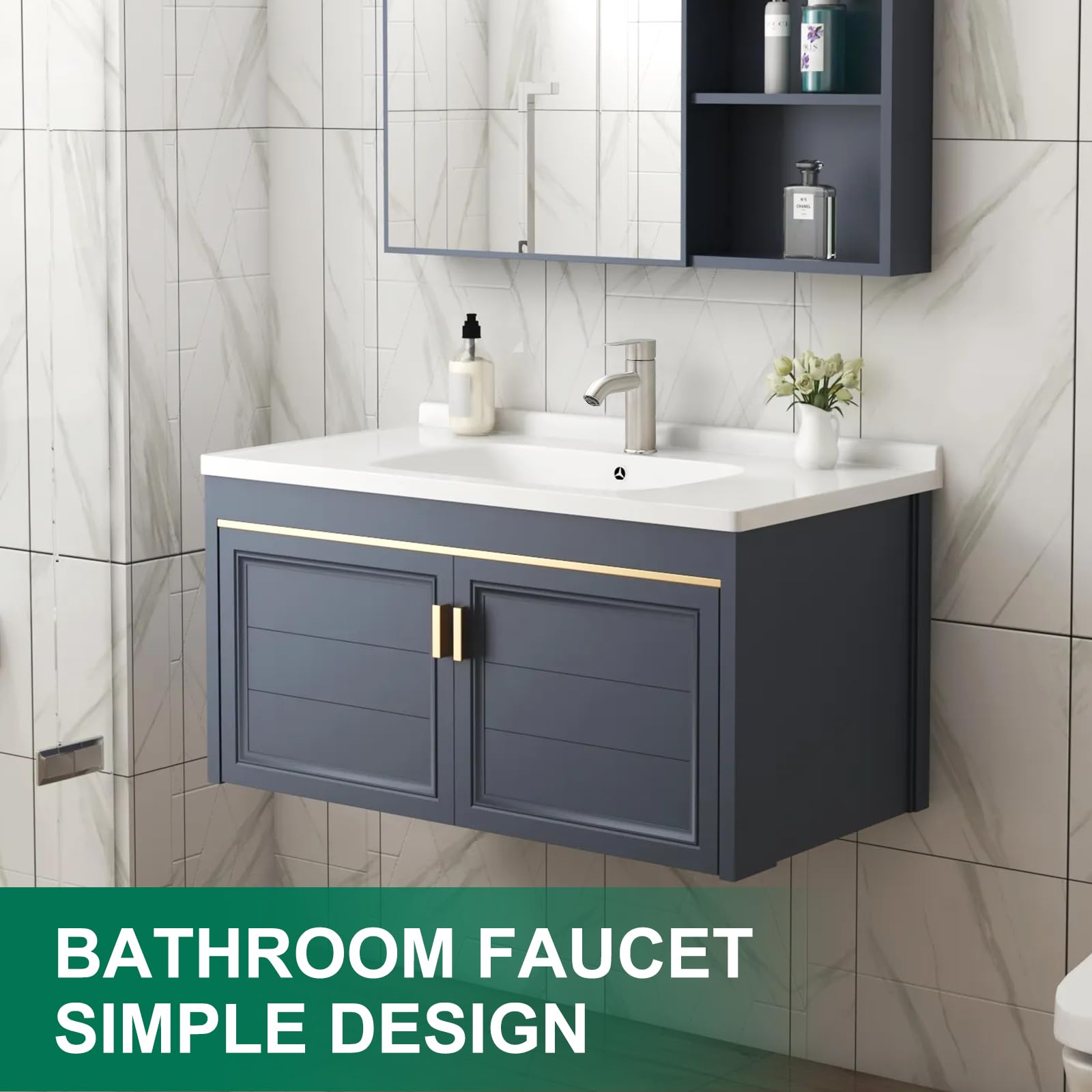 VOTON Brushed Nickel Bathroom Sink Faucet Single Handle Stainless Steel for 1 or 3 Hole Faucet for Bathroom — view 8