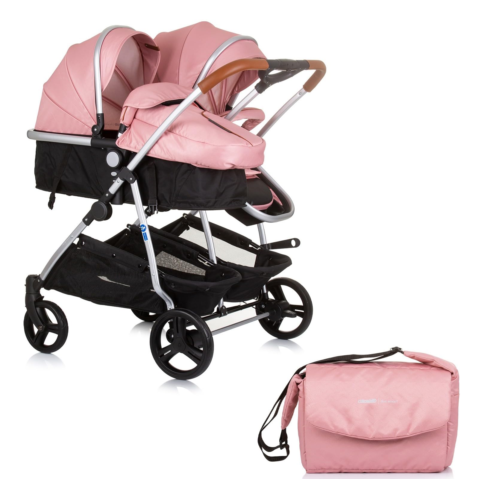 DUO SMART Poussette jumeaux ou enfants rapprochés largeur 79 cm Flamant rose sans cosy