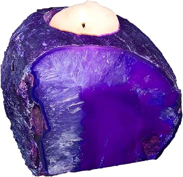AMOYSTONE Natural Purple Agate Candle Holder 1.5-2lb, Raw Geode Base - Versatile Decor for Meditation, Yoga Studio & Home Mantel