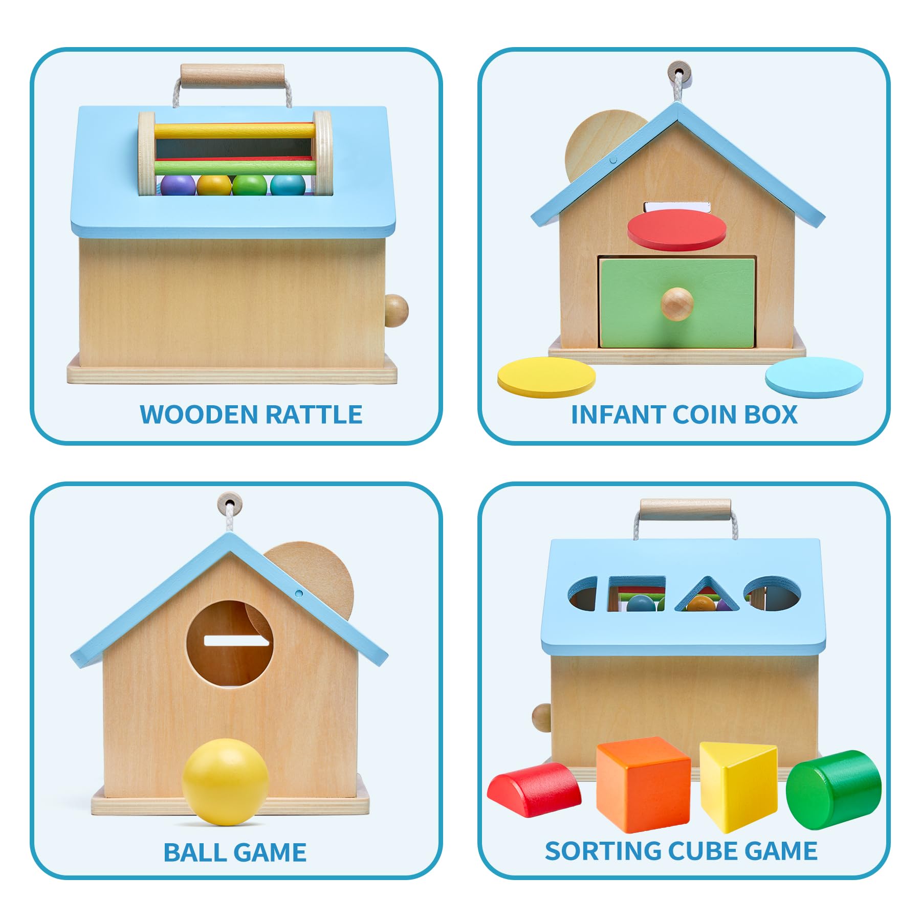 Montessori Toys for 1 2 3 Years Old Boys and Girls 5 in 1 Wooden Baby Drop Toys,Woode Shape Sorting and Stacking Learning Toys for Toddlers Wooden Toy for Kids Age 12 Months Gift for Baby - Image 2