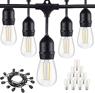 Outdoor Commercial String Lights, 24Ft Heavy Duty Weatherproof Lighting Strands,18 Gauge Black Cable with 8 Hanging Sockets, 10 LED Bulbs for Patio Garden or Party - coolthings.us