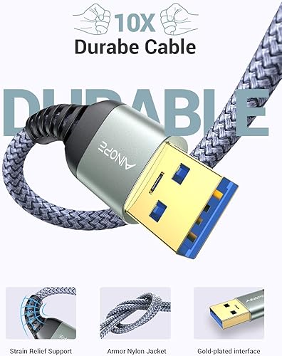 Miniatura 9 de AINOPE Cable USB 3.0 A a macho macho de 6.6 pies + 6.6 pies, nunca se rompe, cable USB macho a macho, cable USB de doble extremo compatible con