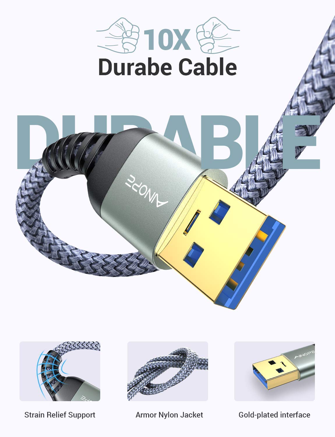 [2 Pack] USB 3.0 Cable, USB to USB Cable, USB A Male to Male Cable [1.5FT+ 1.5FT] [Never Rupture] Double End USB Cord Compatible with Hard Drive Enclosures, DVD Player, Laptop Cooler and More : Electronics