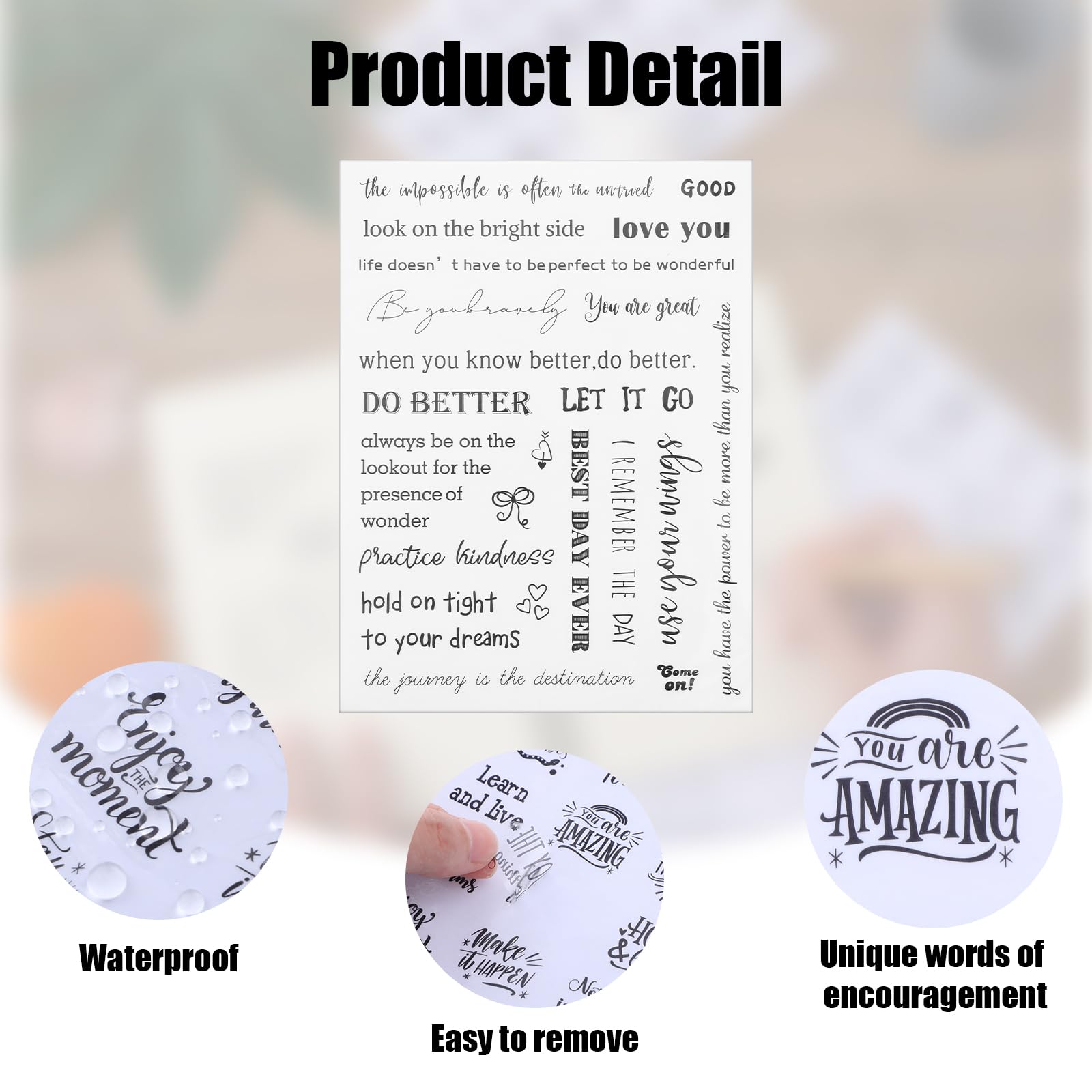 AOZUO 8 Sheets Black Stickers Inspirational Quotes Motivational Aesthetic Words Beautiful Words Positive Affirmation Stickers for Students Teachers Decor Laptop Scrapbook - Image 3