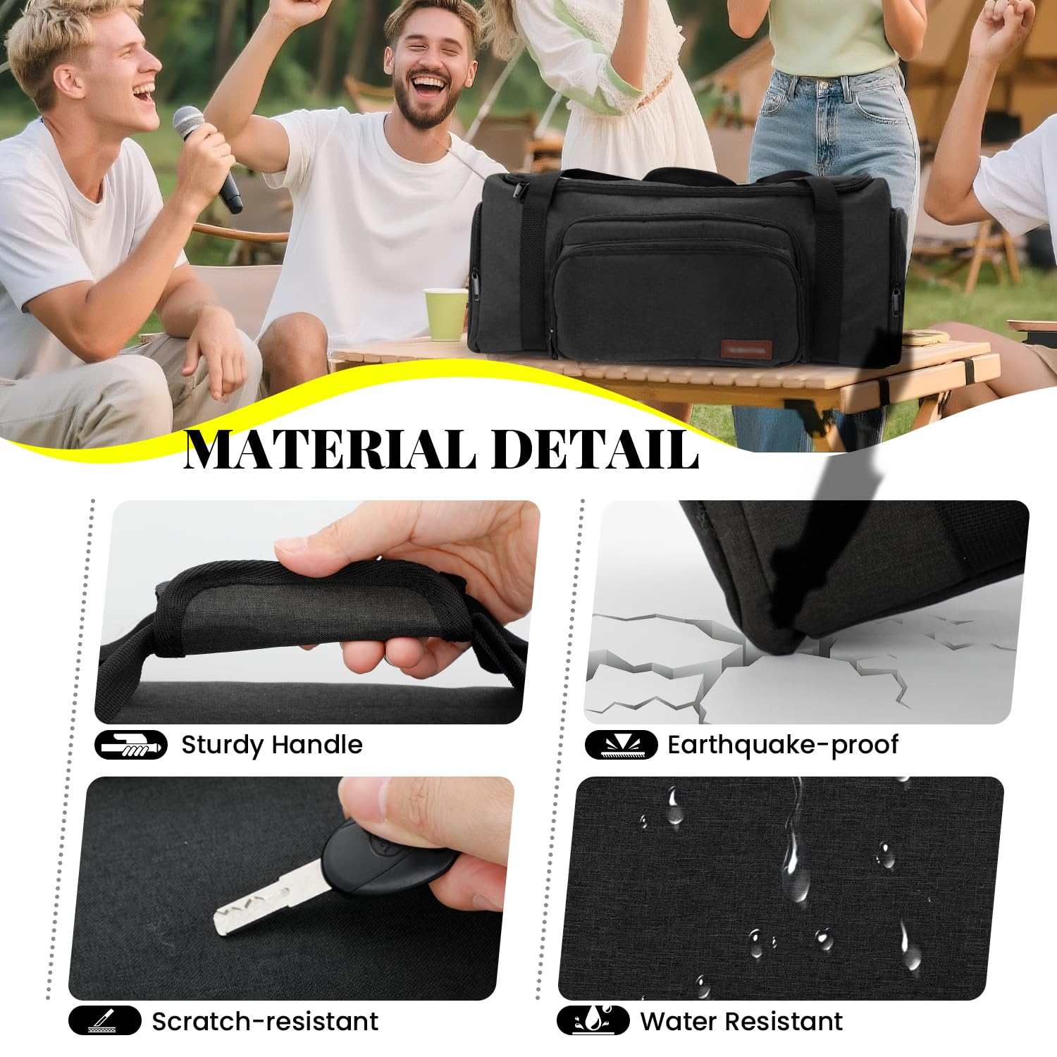 Custodia portatile per altoparlante compatibile con JBL PartyBox On-The-Go/Essential, custodia da viaggio per altoparlanti e accessori, con manico e tracolla, Nero , 19.3 x 9 x 9.6 inch, moderno