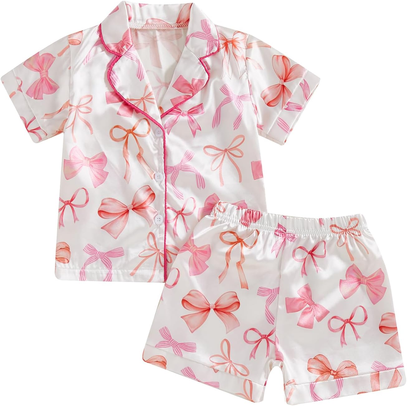 Kuriozud Toddler Girl Satin Pajamas Set Summer Short Sleeve Button Down Shirt Top and Shorts 2pcs Pjs Sets Sleepwear Kuriozud Toddler Girl Satin Pajamas Set Summer Short Sleeve Button Down Shirt Top and Shorts 2pcs Pjs Sets Sleepwear