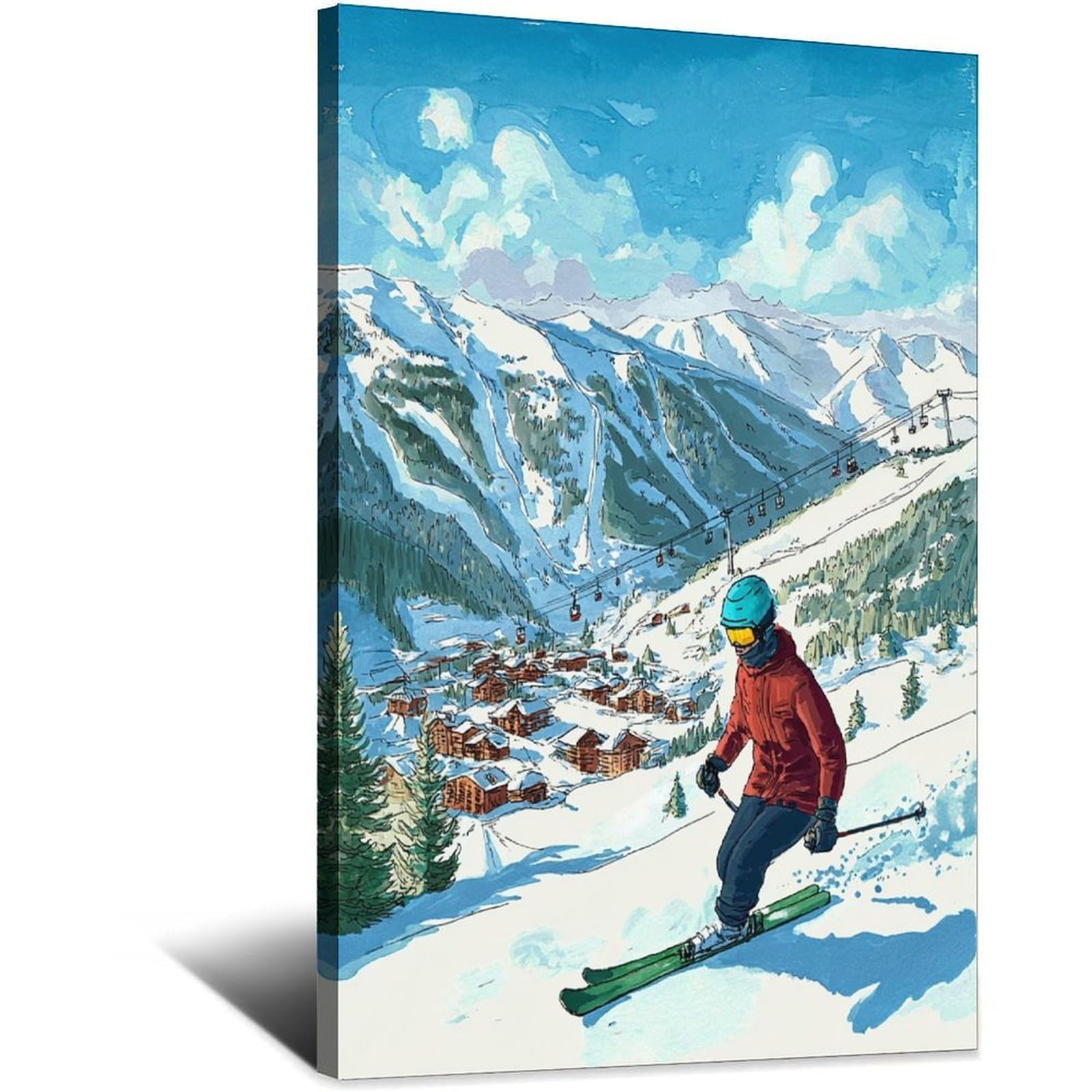 Meribel France Ski Poster 24x36inch(60x90cm) Vintage Watercolor Canvas Art