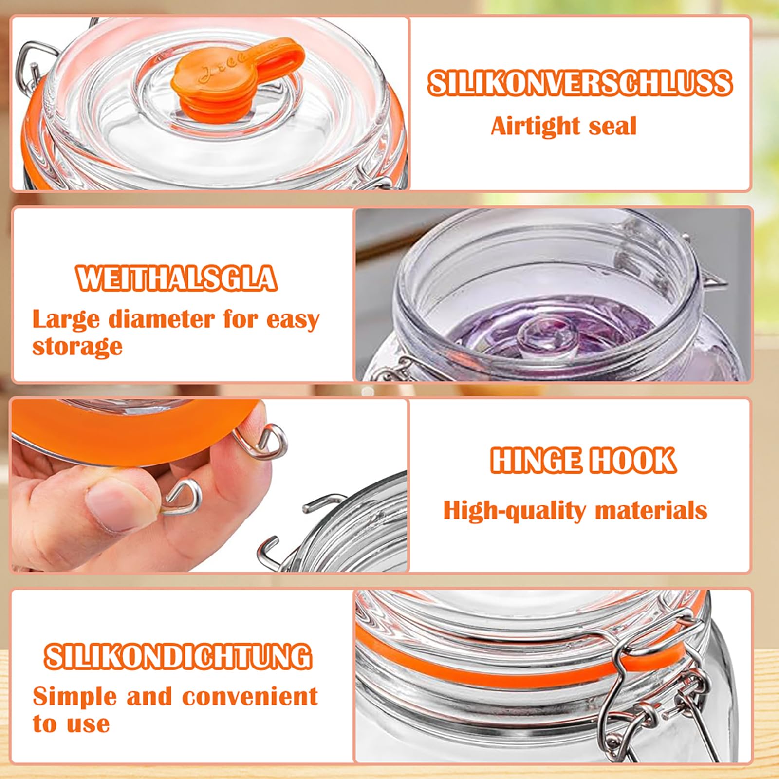 Lot de 2 bocaux de fermentation de 2 l/64 oz, avec valve de fermentation, large bouche, verre de fermentation avec poids, kit de fermentation pour kimchi, choucroute, kéfir, légumes