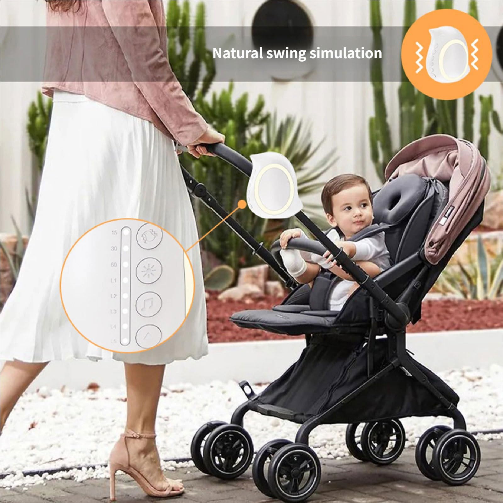 Tragbarer Wippen-Kinderwagen mit Geräusch-Schnuller, verstellbare Geschwindigkeit, Schnuller-Hilfe, tragbarer Kinderwagen, Wippe, wiederaufladbar