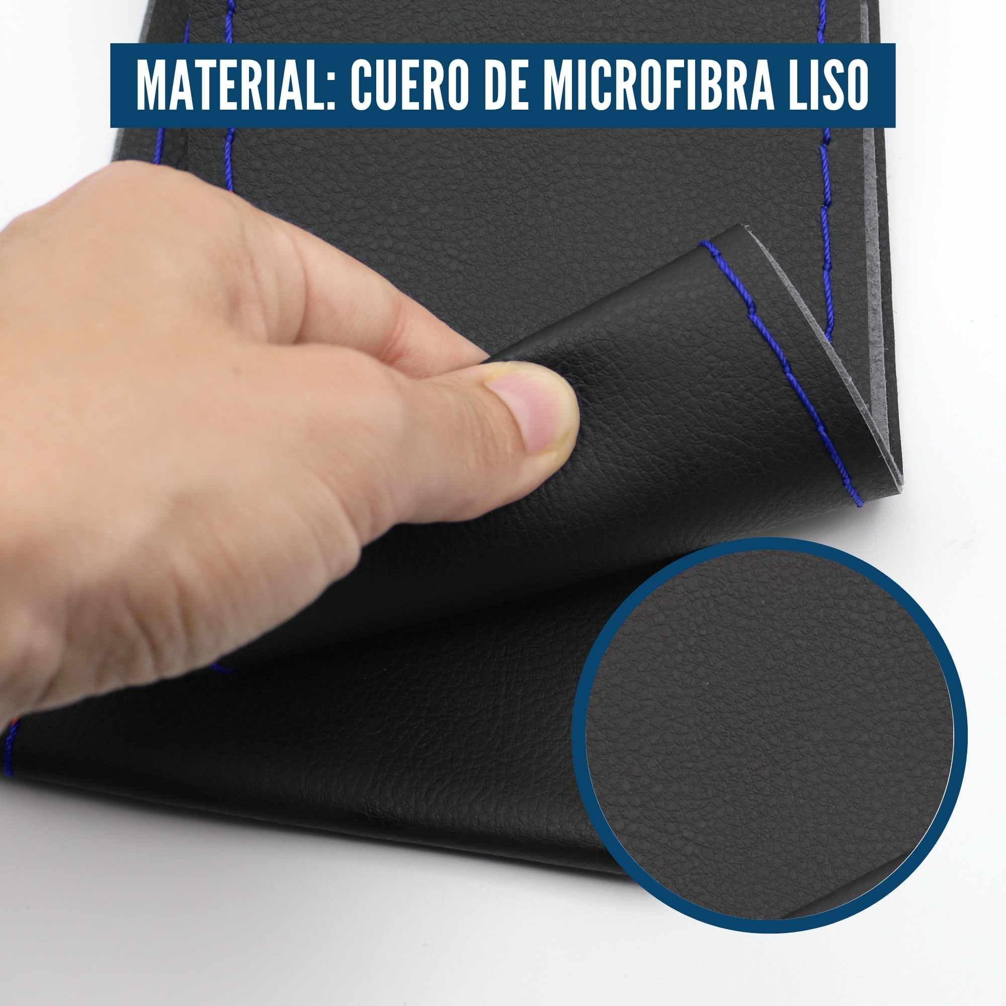 AUTOZOCO Coprivolante con aghi e filo, copertura volante per cucire, diametro 37/38 cm, protezione volante per auto, anti scivolo, finitura pronta, design nero con filo blu