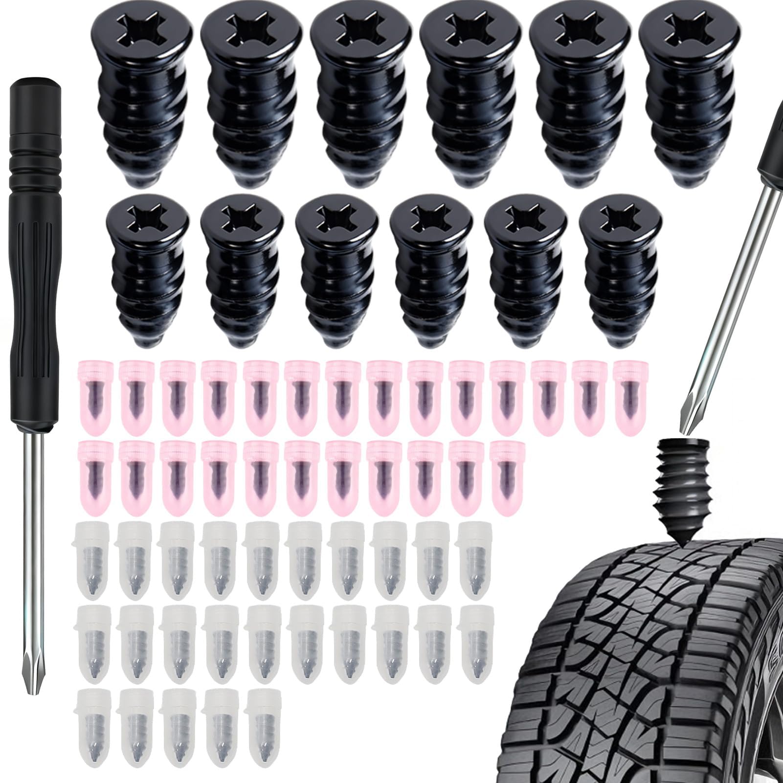 Ajsdvog 50Pcs Tyre Repair Kit Rubber Nails, Puncture Repair Kit Car, Motorcycle, and Auto Vehicles, Comprehensive Puncture Solution for Fast, On-The-Go Emergency Fixes