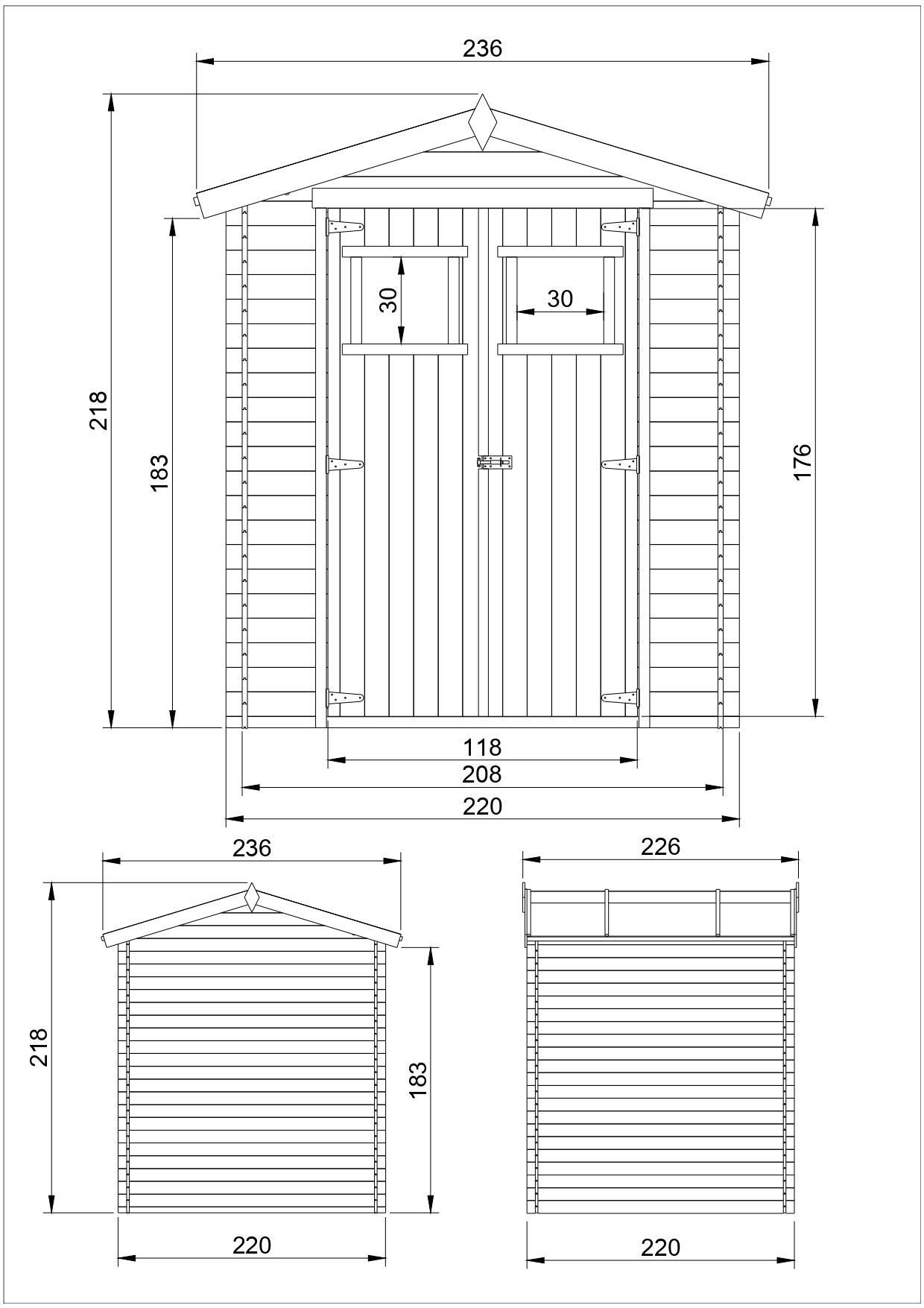 Casetta da Giardino in Legno per Esterni - L226xL236xA218 cm/ 4,33 m2 - Piccola Casetta in Legno, Rimessa Attrezzi, Deposito Bici - TIMBELA M369