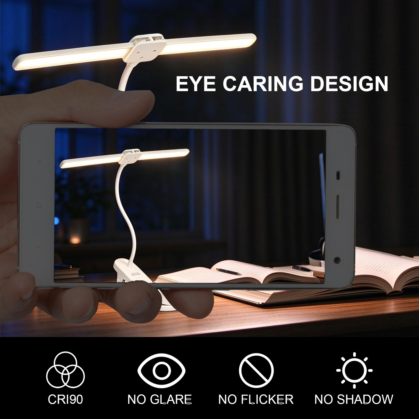 1200mAh ricaricabile doppia testa LED Desk Lamp con morsetto