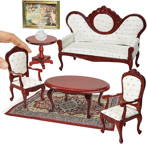 Miniatura 2 de iLAND Juego de muebles de casa de muñecas victoriana, muebles y accesorios para casa de muñecas, sofá de casa de muñecas en miniatura con accesorios