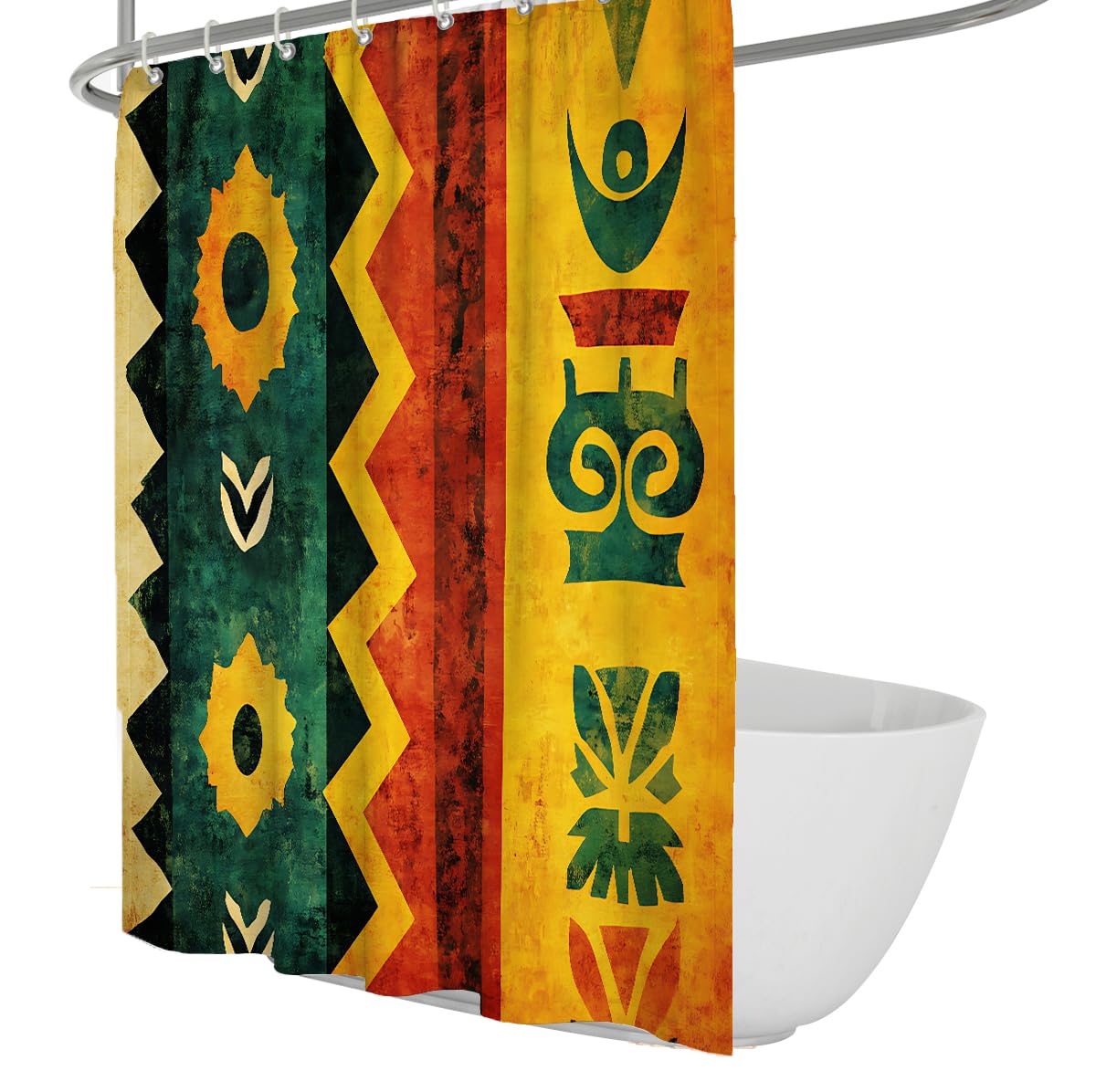 UERWOWELL Vintage Tribal Shower Curtain Distressed Abstract Geometric Print Fabric Bath Curtains Rustic Boho Art Style Bathroom Decor Waterproof W90xL180 cm