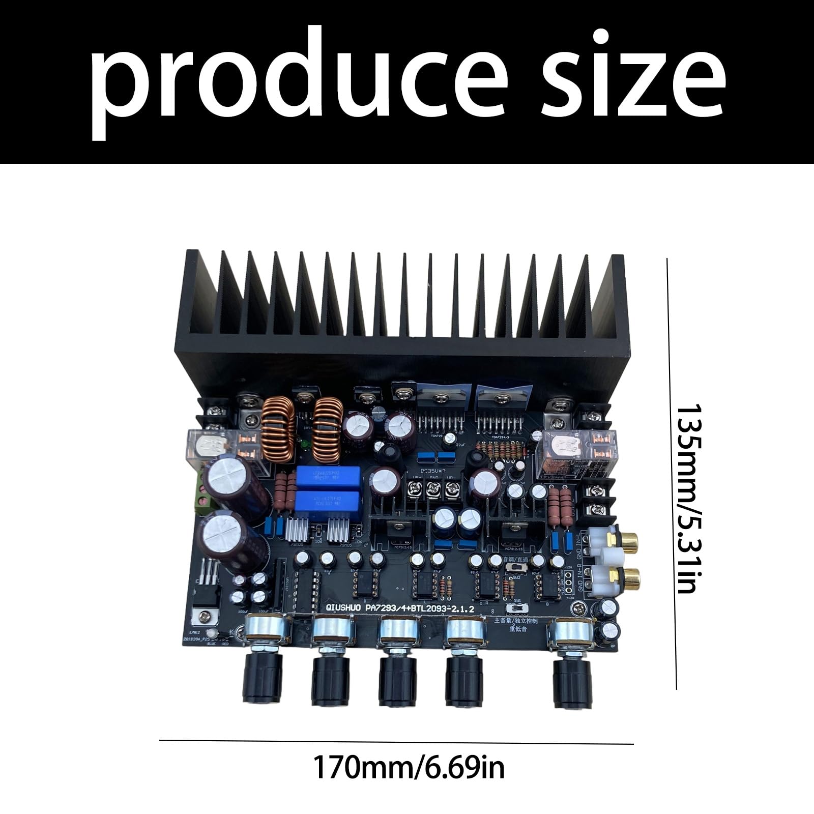 Placa de circuito amplificador integrado de 2.1 canales, doble entrada de potencia, 100 W, 200 W, acabado de salida de subwoofer con disipador de calor de metal, salida de batalla, placa
