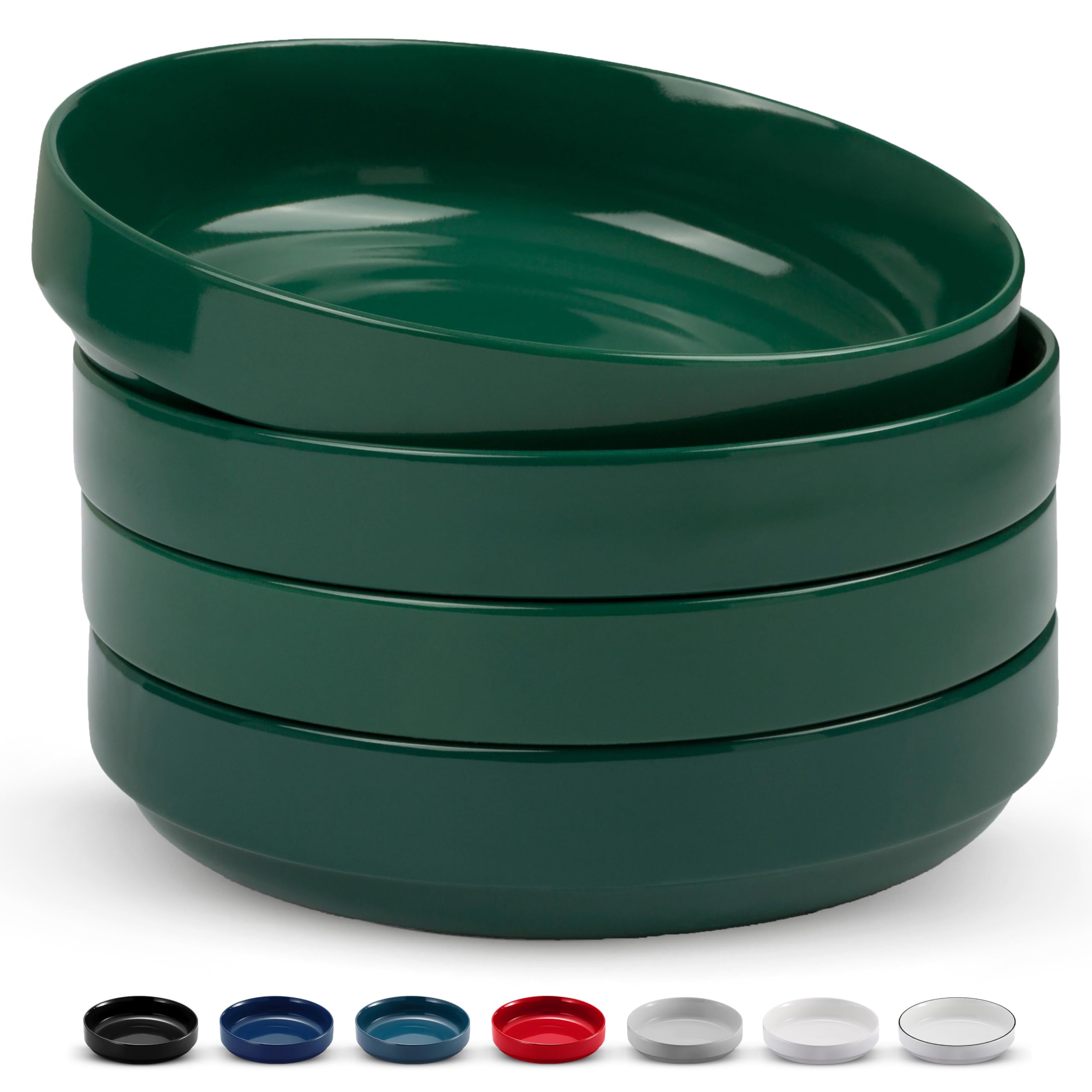 KooK Lot De 4 Grands Bols à Pâtes En Céramique 1,3L - Micro-ondes & Lave-vaisselle, Vert