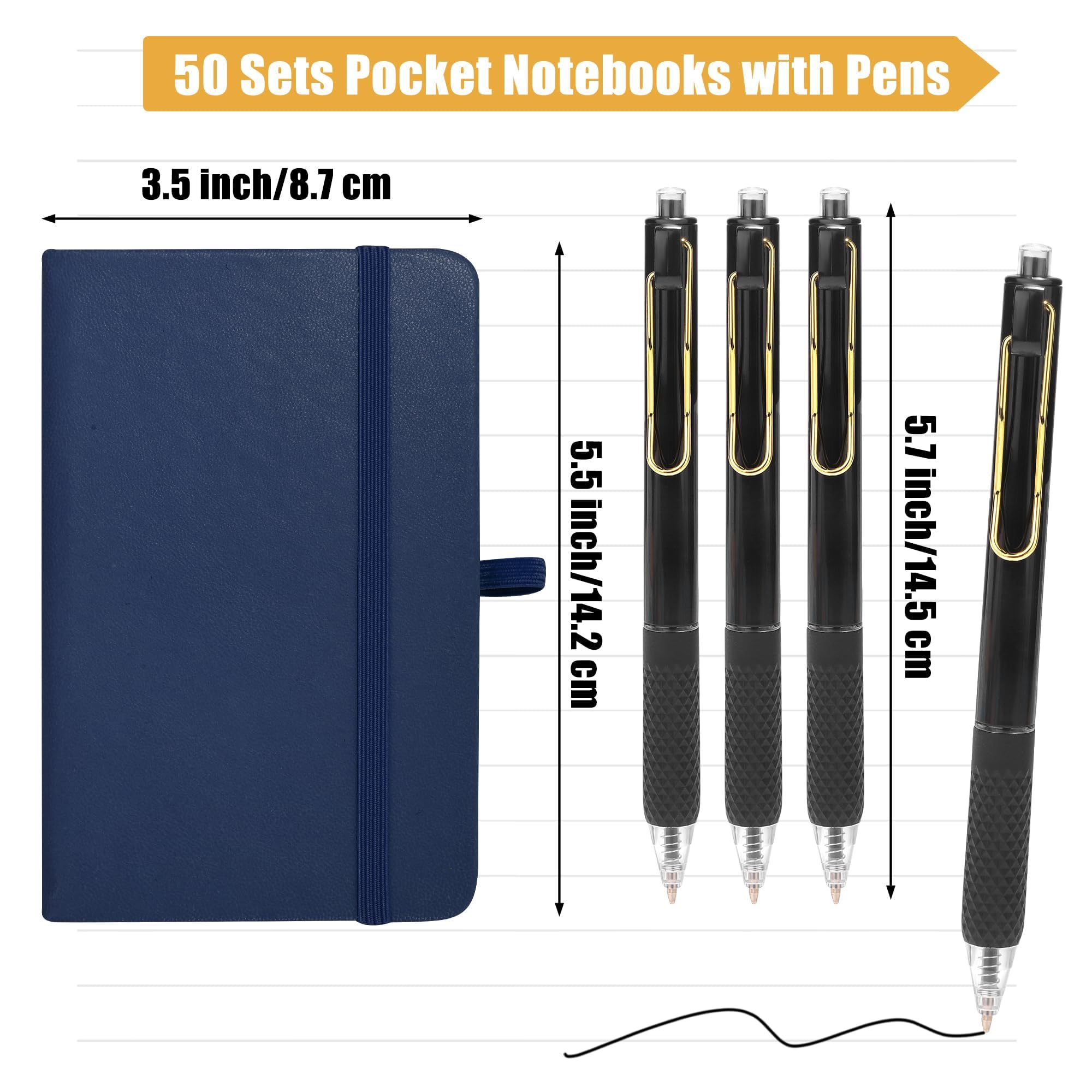 Aodaer 50 juegos de cuadernos de bolsillo con bolígrafos, 160 páginas, 3.5 x 5.5 pulgadas, mini cuaderno rayado A6 de cuero de tapa dura con soporte para bolígrafo para la escuela, oficina, multicolor
