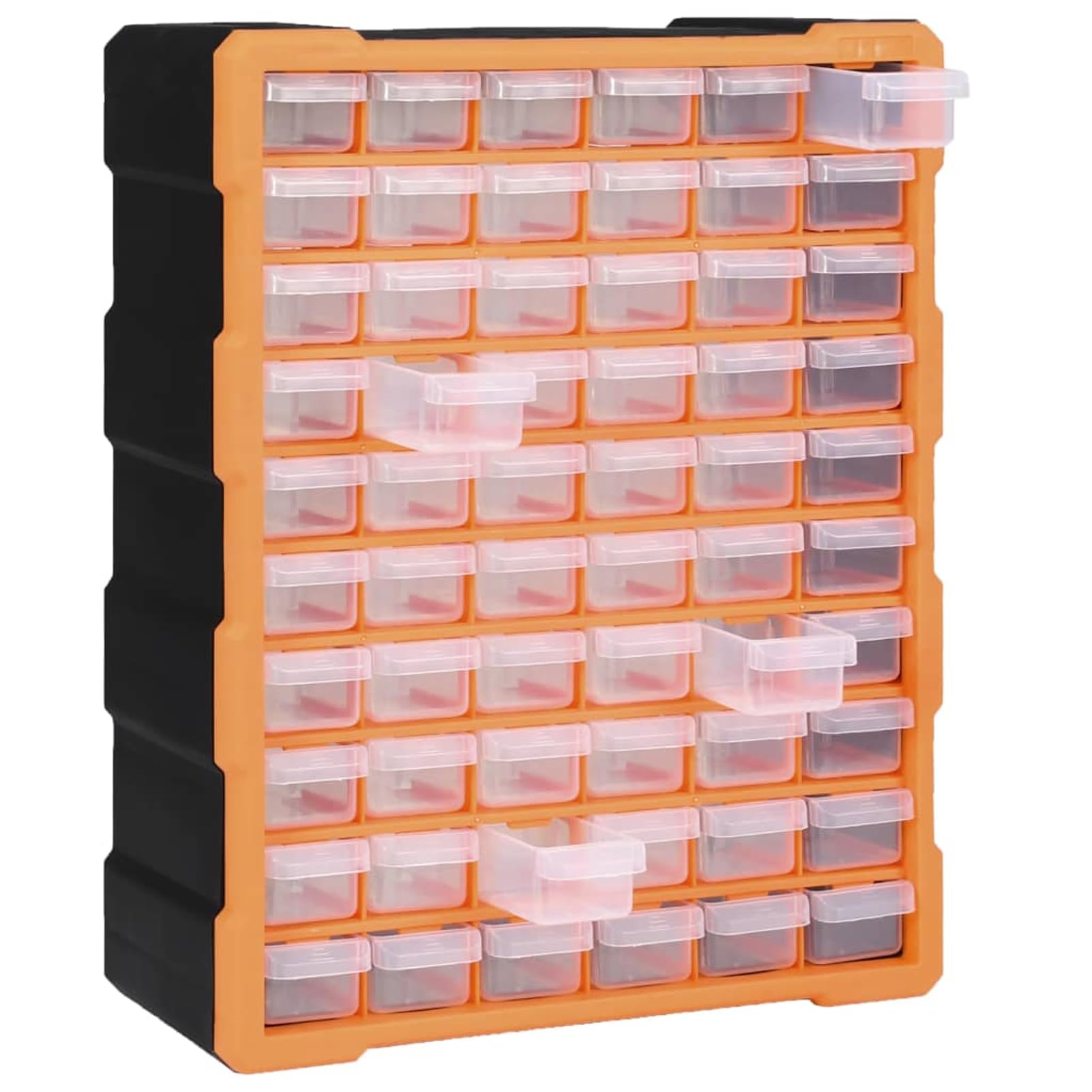 Contenitore Portaoggetti con 60 Cassetti, Organizzatore per Attrezzi e Componenti Fissaggio, 38x16x47,5 cm in PP trasparente e nero, Cassetti Visibili per Dadi Bulloni Viti Chiodi, per Artigiani e Fai