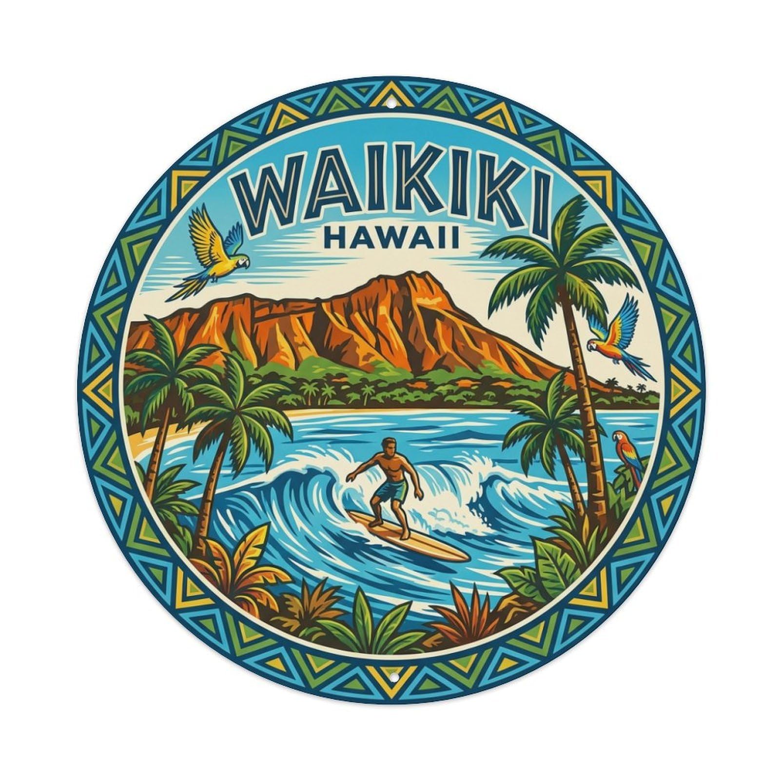 Vintage Travel Waikiki Hawaii Fiesta Metal Tin Sign