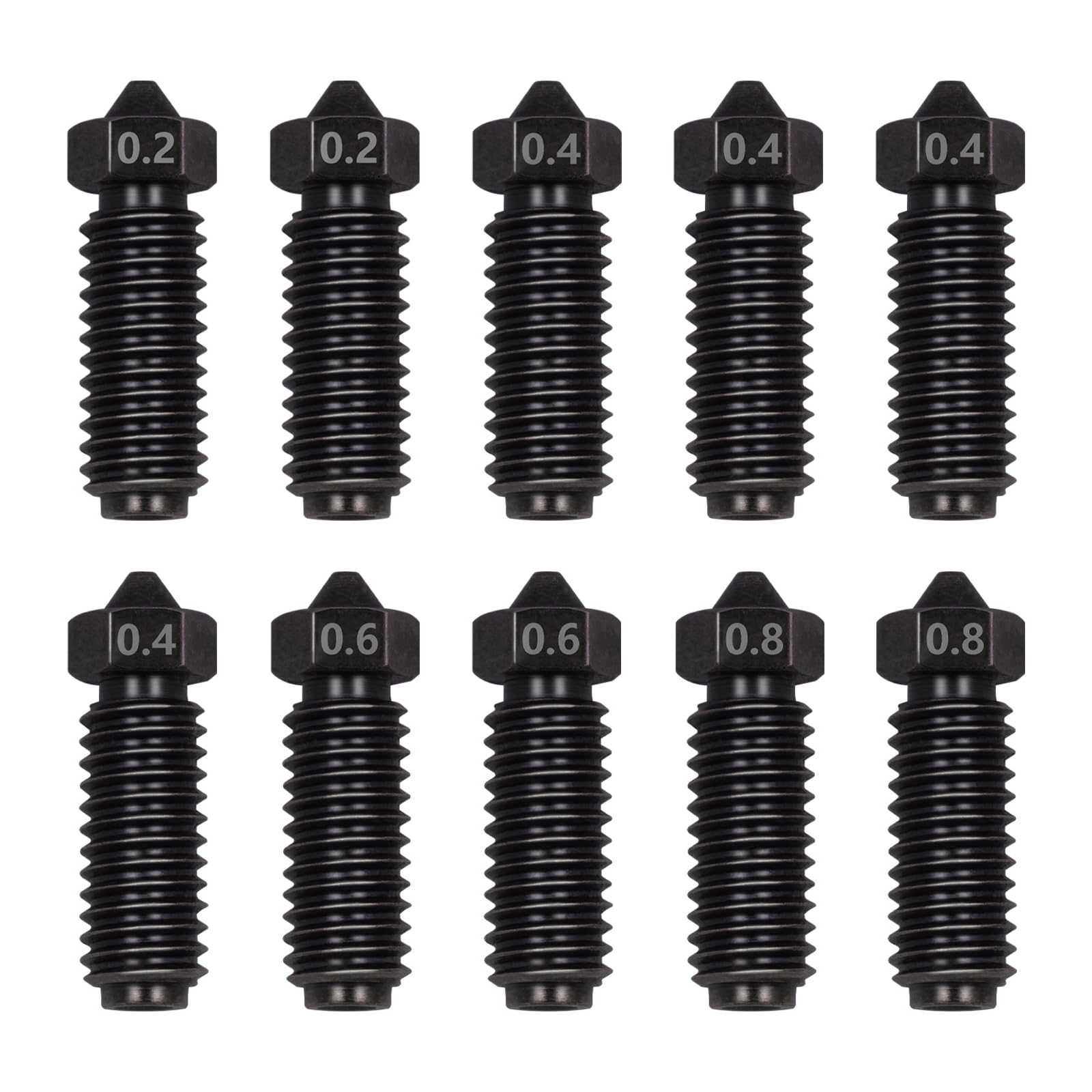Hardened zestaw dysz do Anycubic Kobra 3, 4 szt. 0,4 mm, 2 szt. 0,2 mm, 0,6 mm, 0,8 mm, odporność na wysokie temperatury 1,75 mm, zestaw dysz ze stali hartowanej do Kobra 3, Kobra 3 Combo