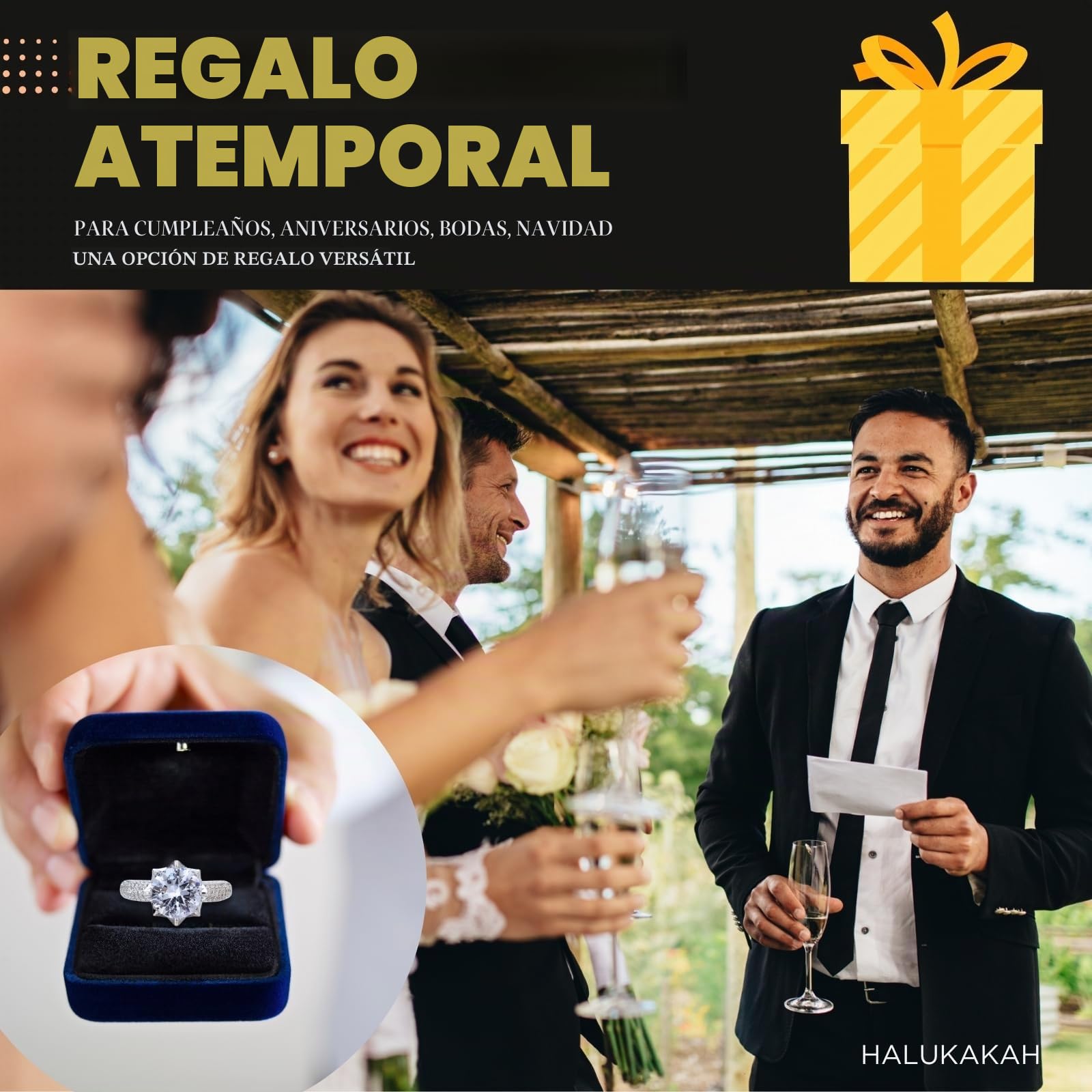 HALUKAKAH Anillo para Mujer con Moissanita D5,0 ct Plata de Ley 925 Baño en Platino con Certificado,Diamantes de Laboratorio Etéreos en Redondo Engaste Garras,para Compromisos,Bodas,Talla Ajustable