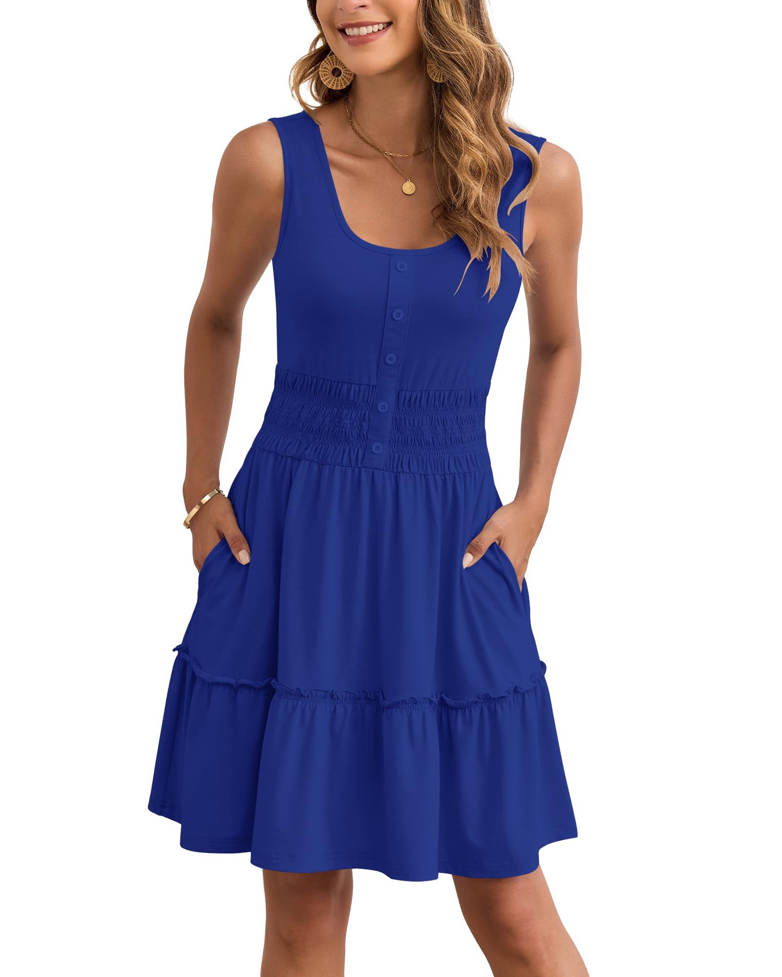AUSELILY Women Summer Dress Sleeveless Tank Button Down Dresses